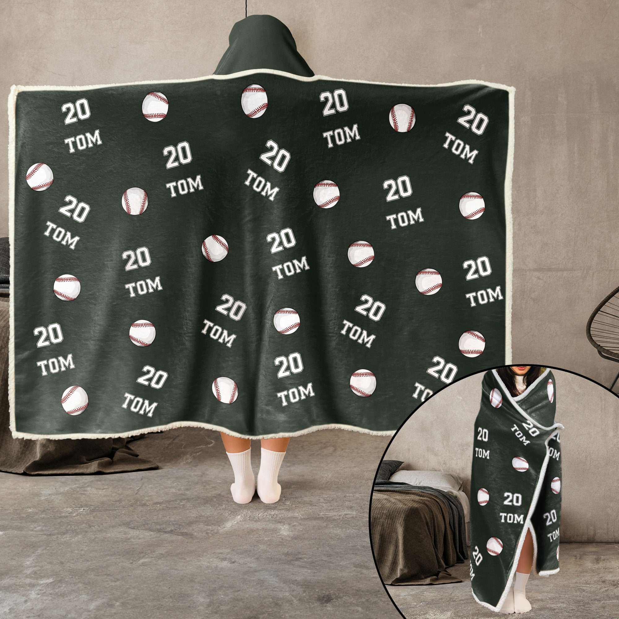 Baseball Custom Name, Number - Personalized Wearable Blanket Hoodie