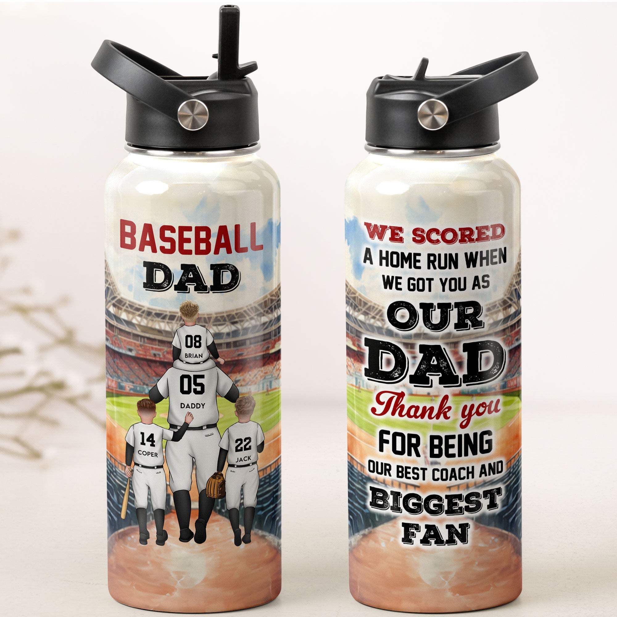 Baseball Dad We Scored A Home Run - Personalized Stainless Steel Water Bottle