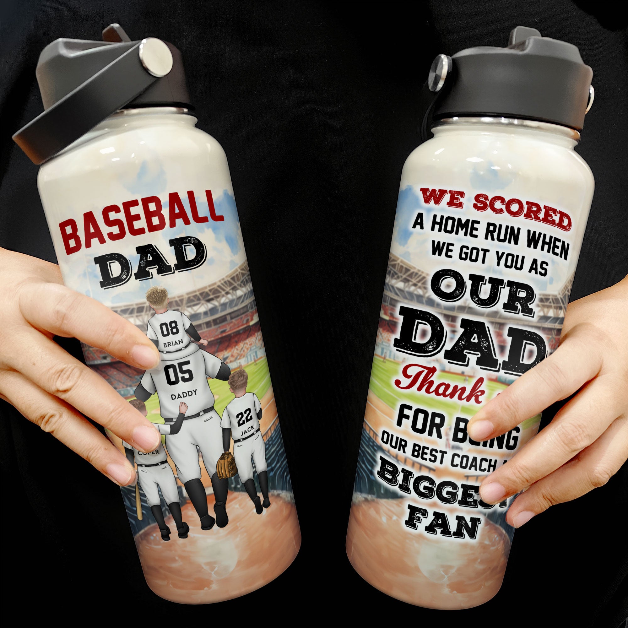 Baseball Dad We Scored A Home Run - Personalized Stainless Steel Water Bottle