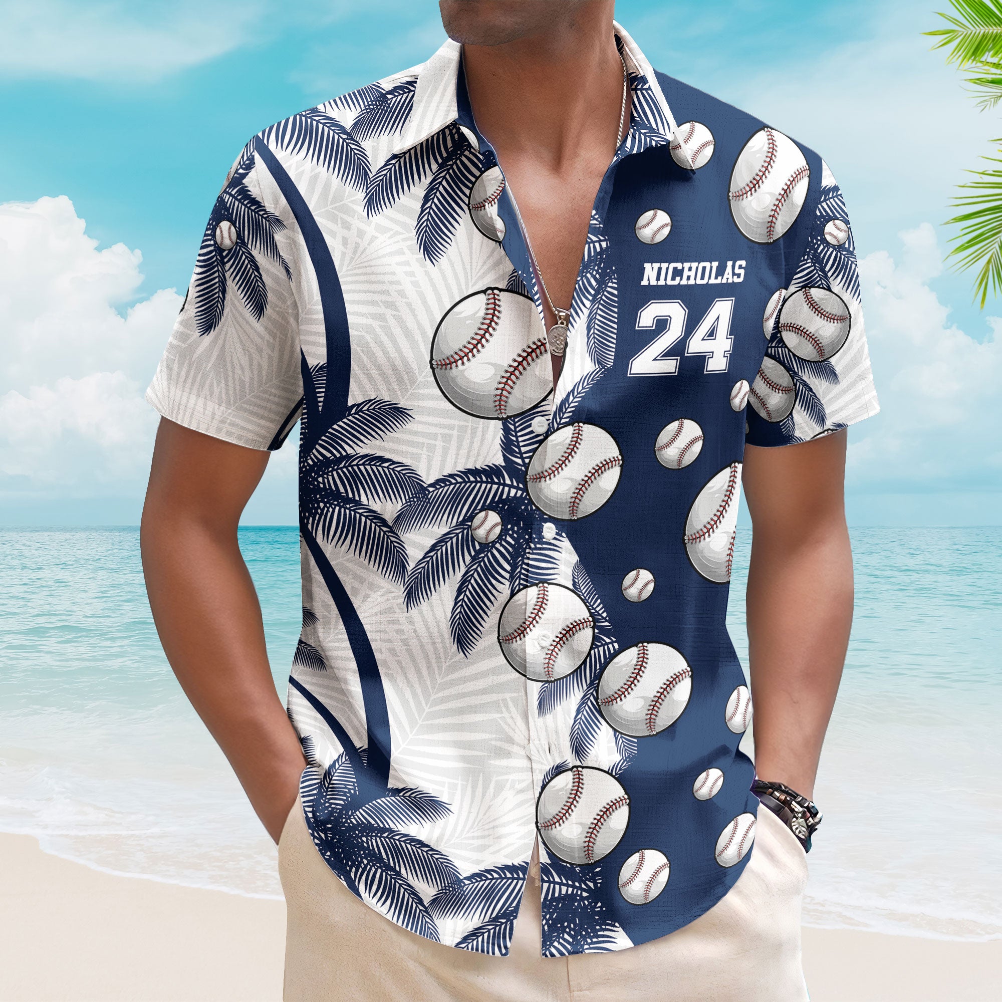 Baseball Lovers Custom Name And Number - Personalized Hawaiian Shirt