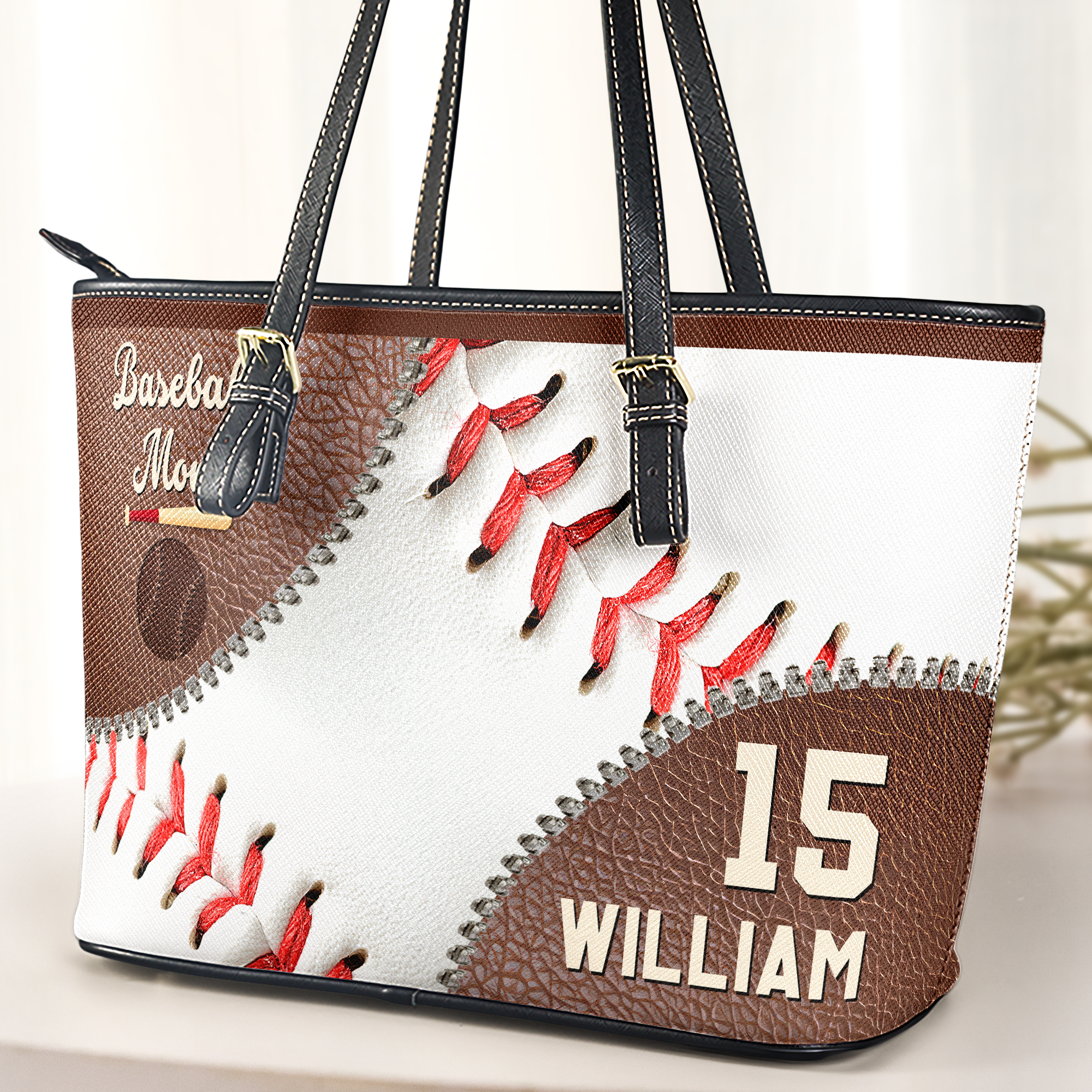 Baseball Mom - Personalized Leather Tote Bag