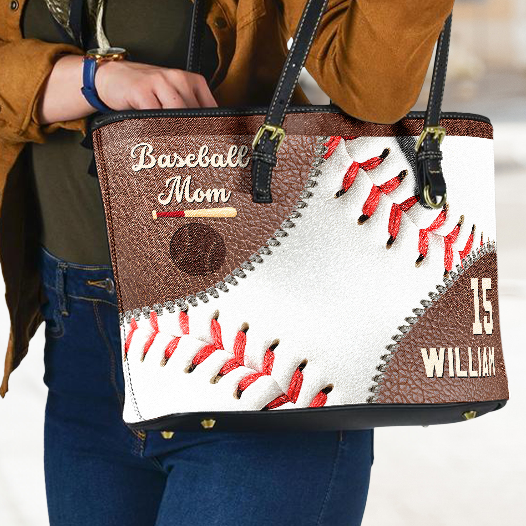 Baseball Mom - Personalized Leather Tote Bag