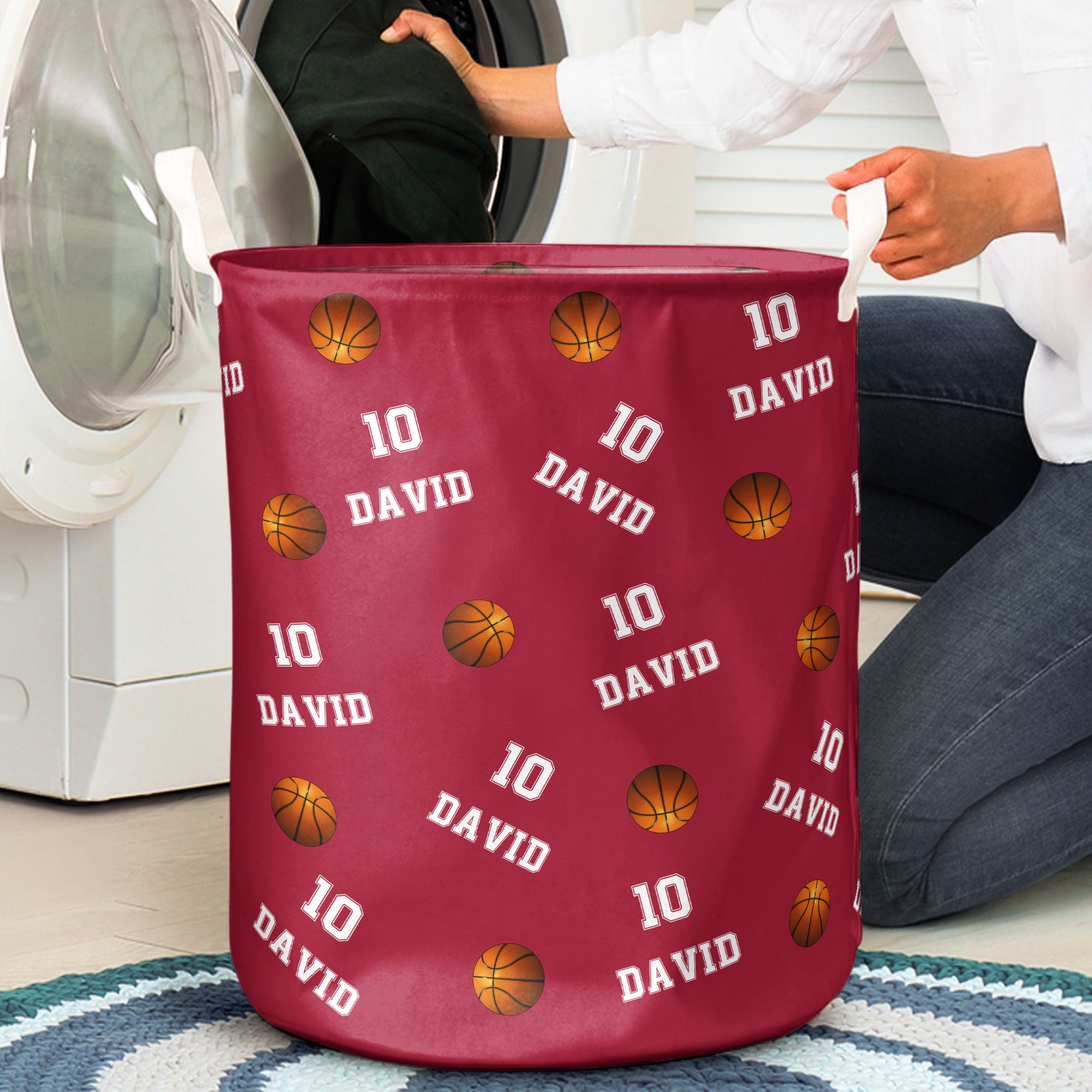 Basketball Custom Name, Number - Personalized Laundry Storage Basket