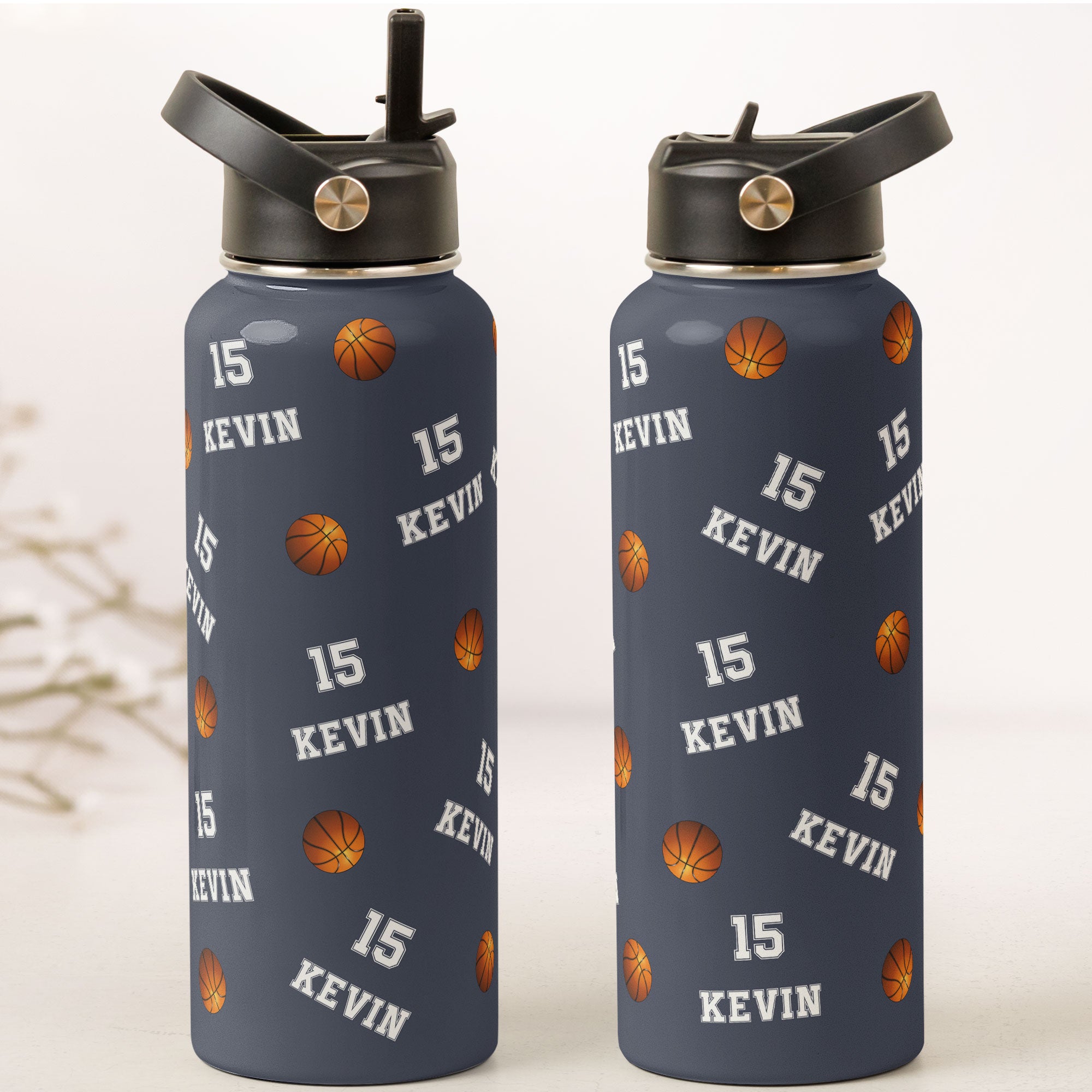 Basketball Custom Name, Number - Personalized Stainless Steel Water Bottle