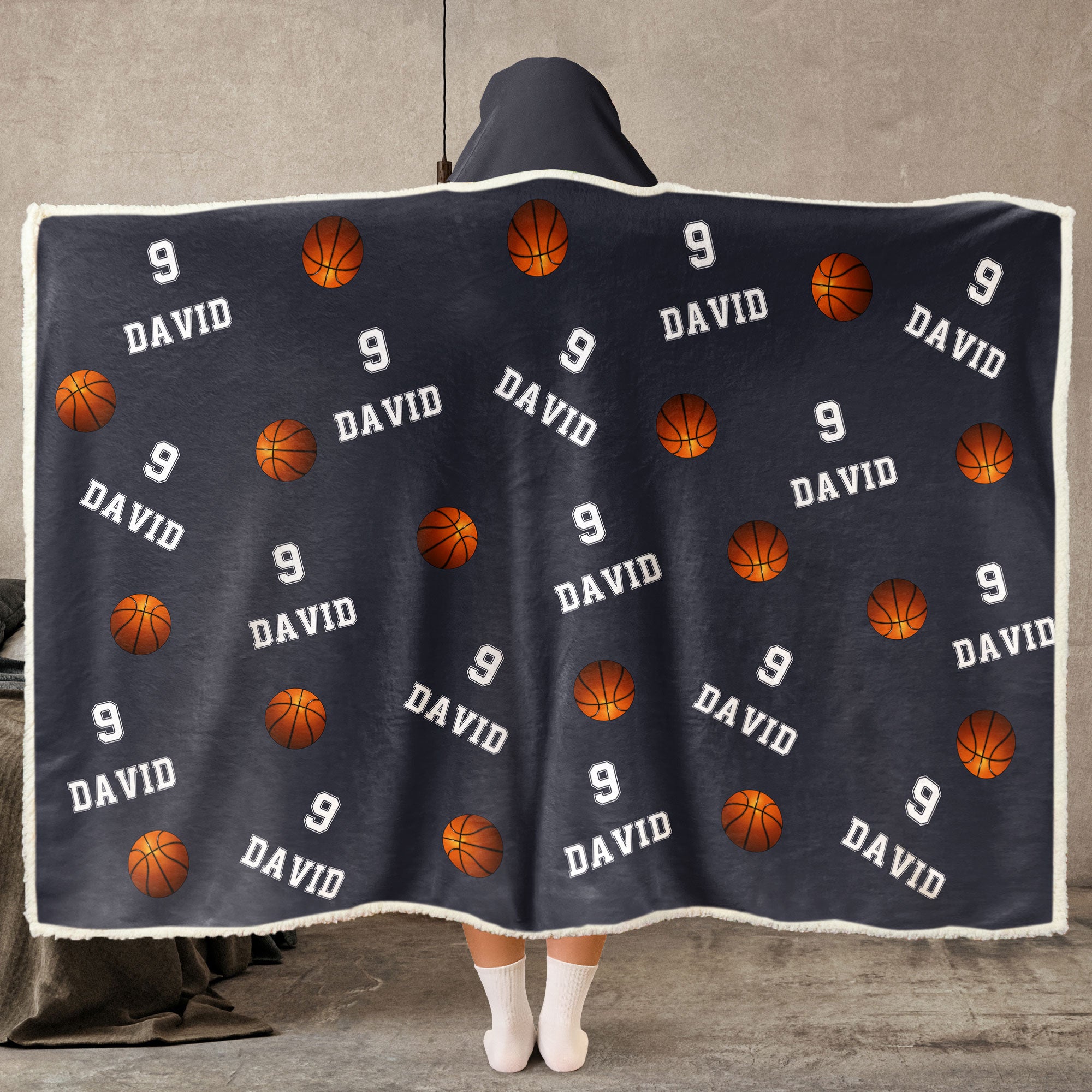 Basketball Custom Name, Number - Personalized Wearable Blanket Hoodie