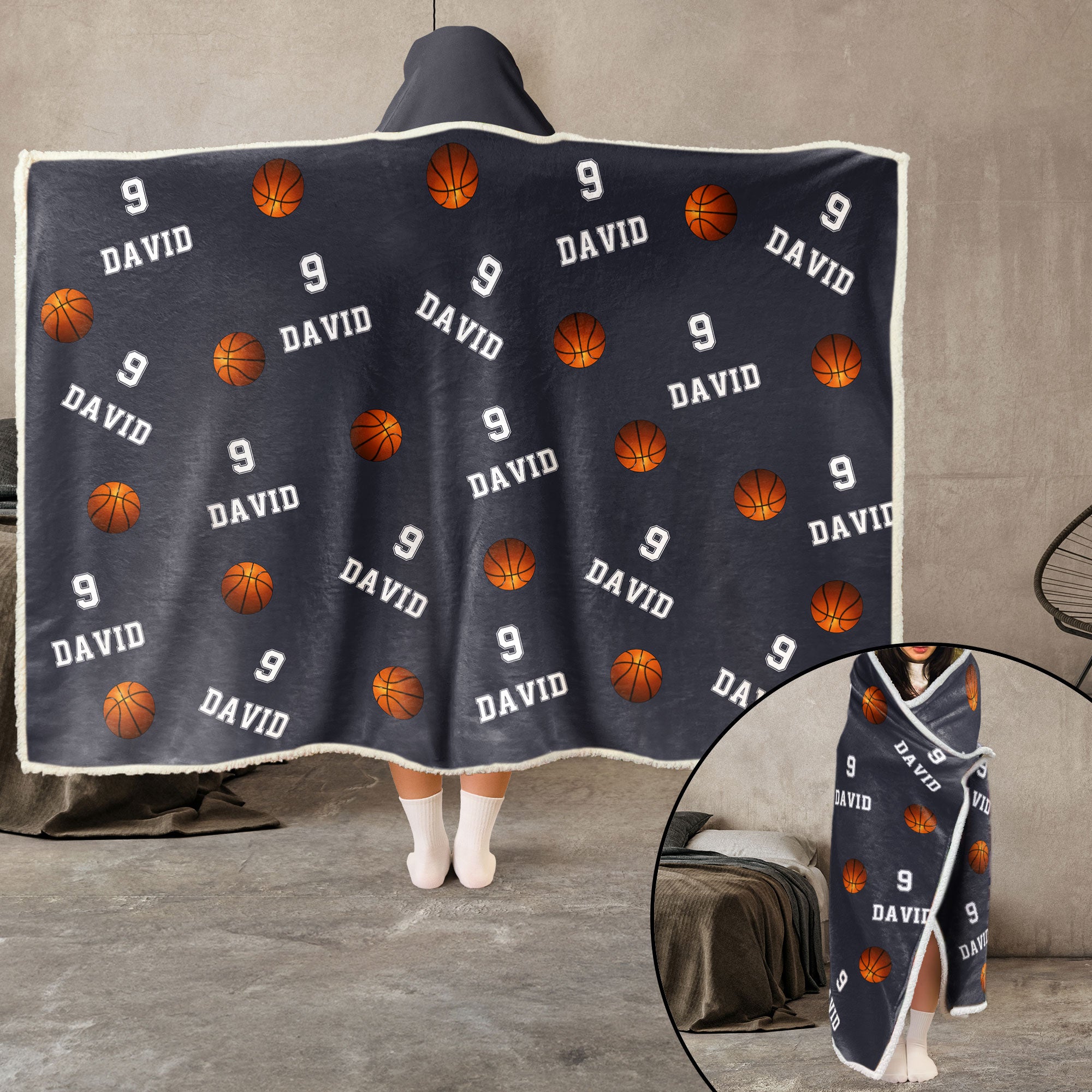 Basketball Custom Name, Number - Personalized Wearable Blanket Hoodie