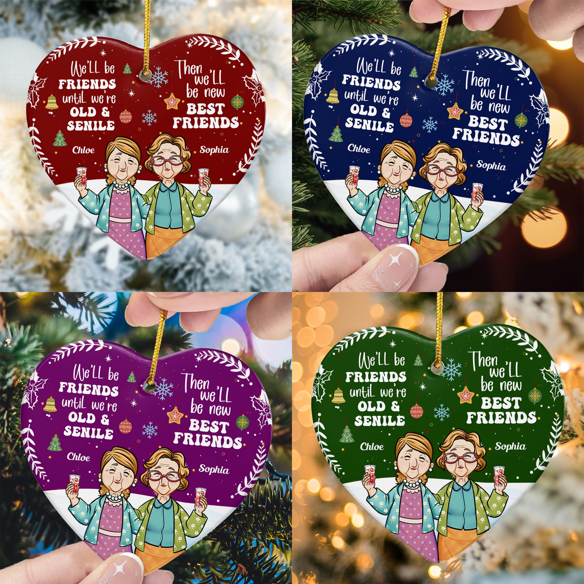 Be Friends 'Till We're Senile - Personalized Heart Shaped Ceramic Ornament