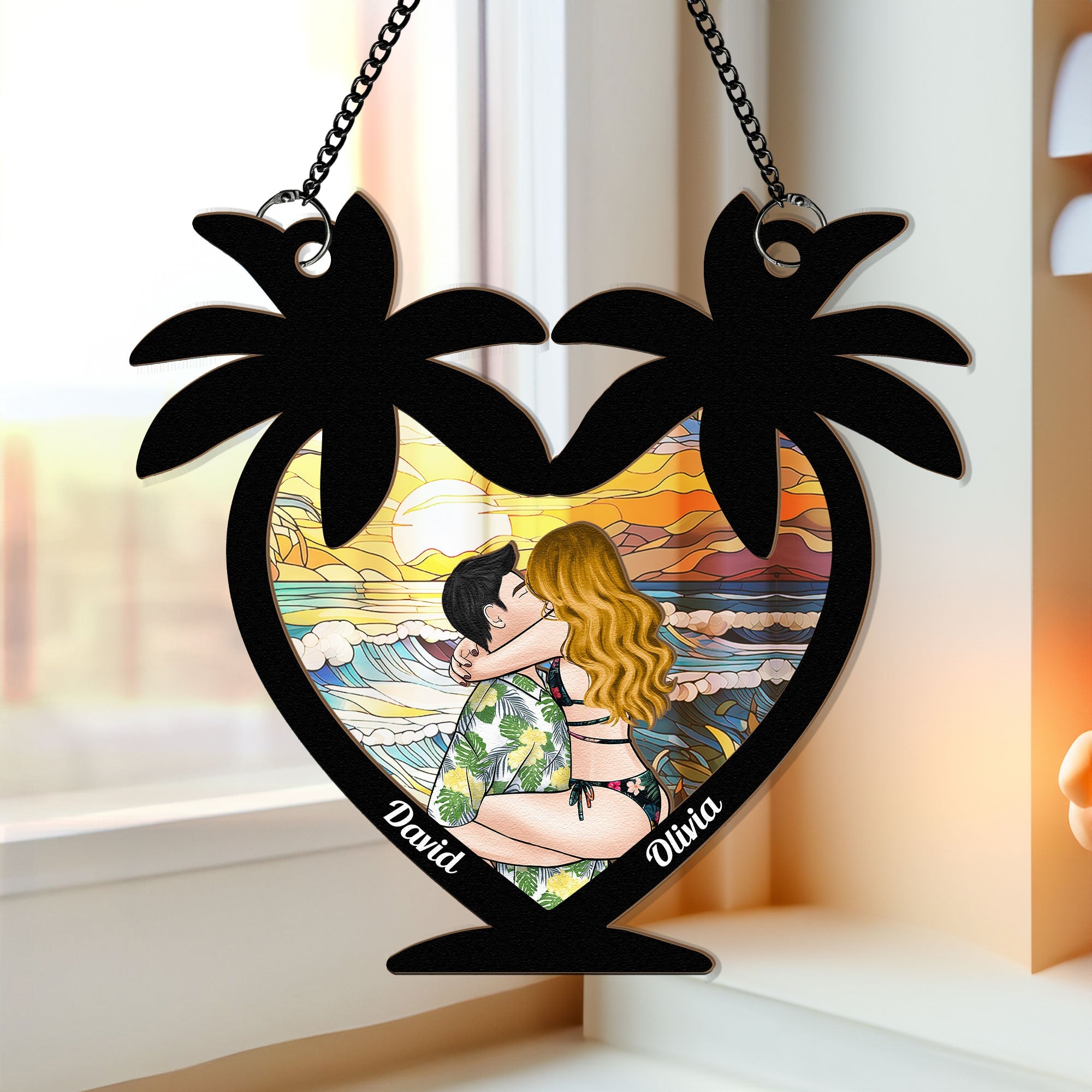 Beach Couple - Personalized Window Hanging Suncatcher Ornament