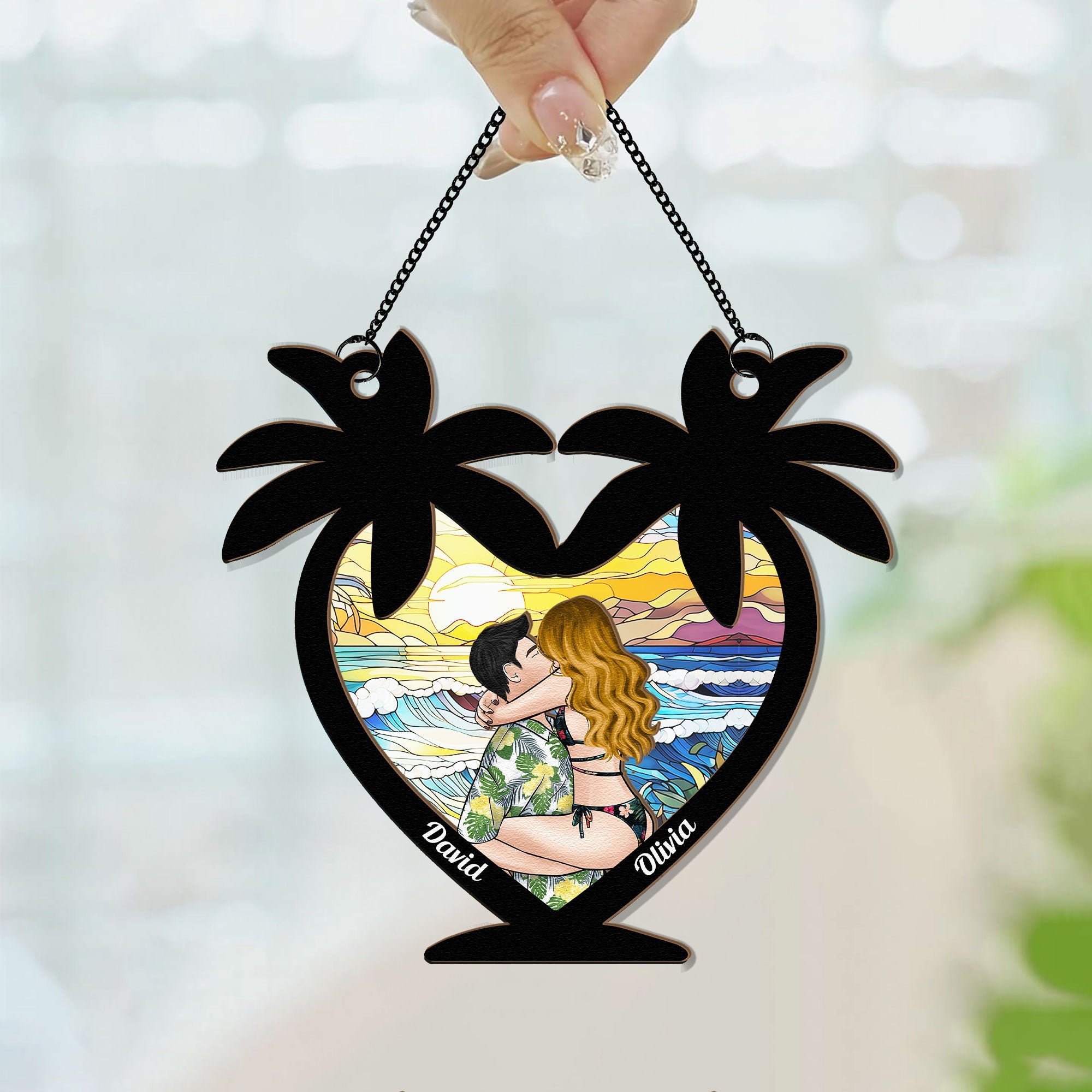 Beach Couple - Personalized Window Hanging Suncatcher Ornament