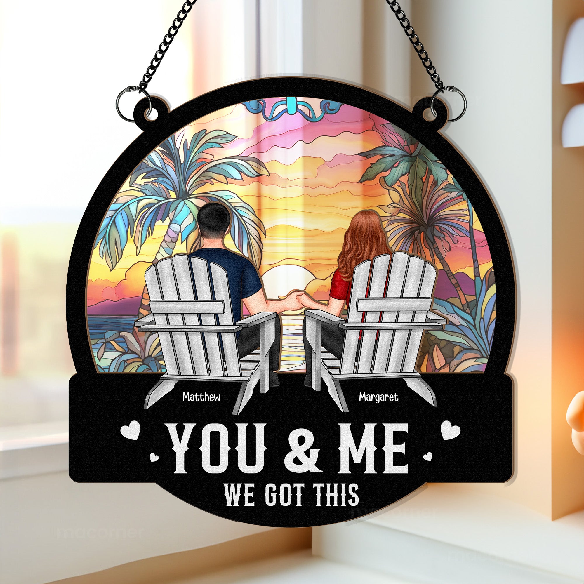 Beach Scene You & Me We Got This - Personalized Window Hanging Suncatcher Ornament