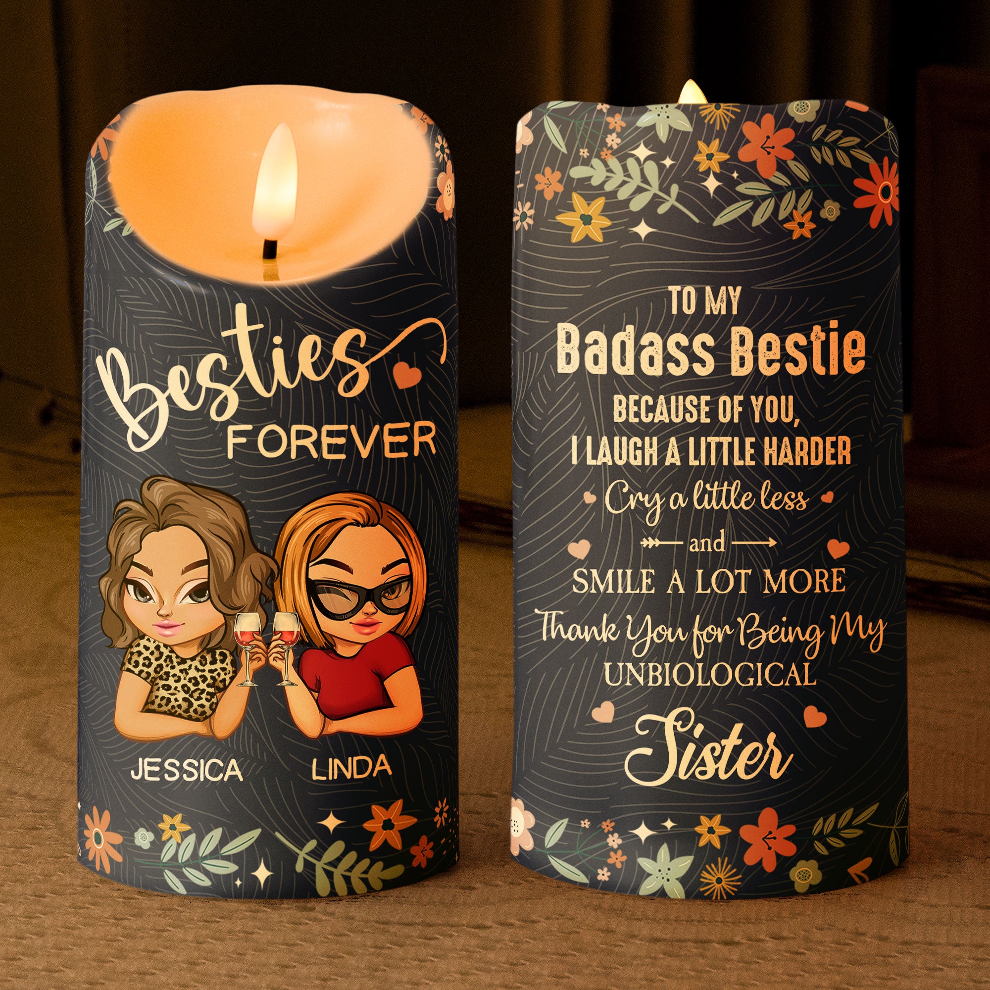 Because Of You I Laugh A Little Harder Friendship Gift - Personalized LED Candle