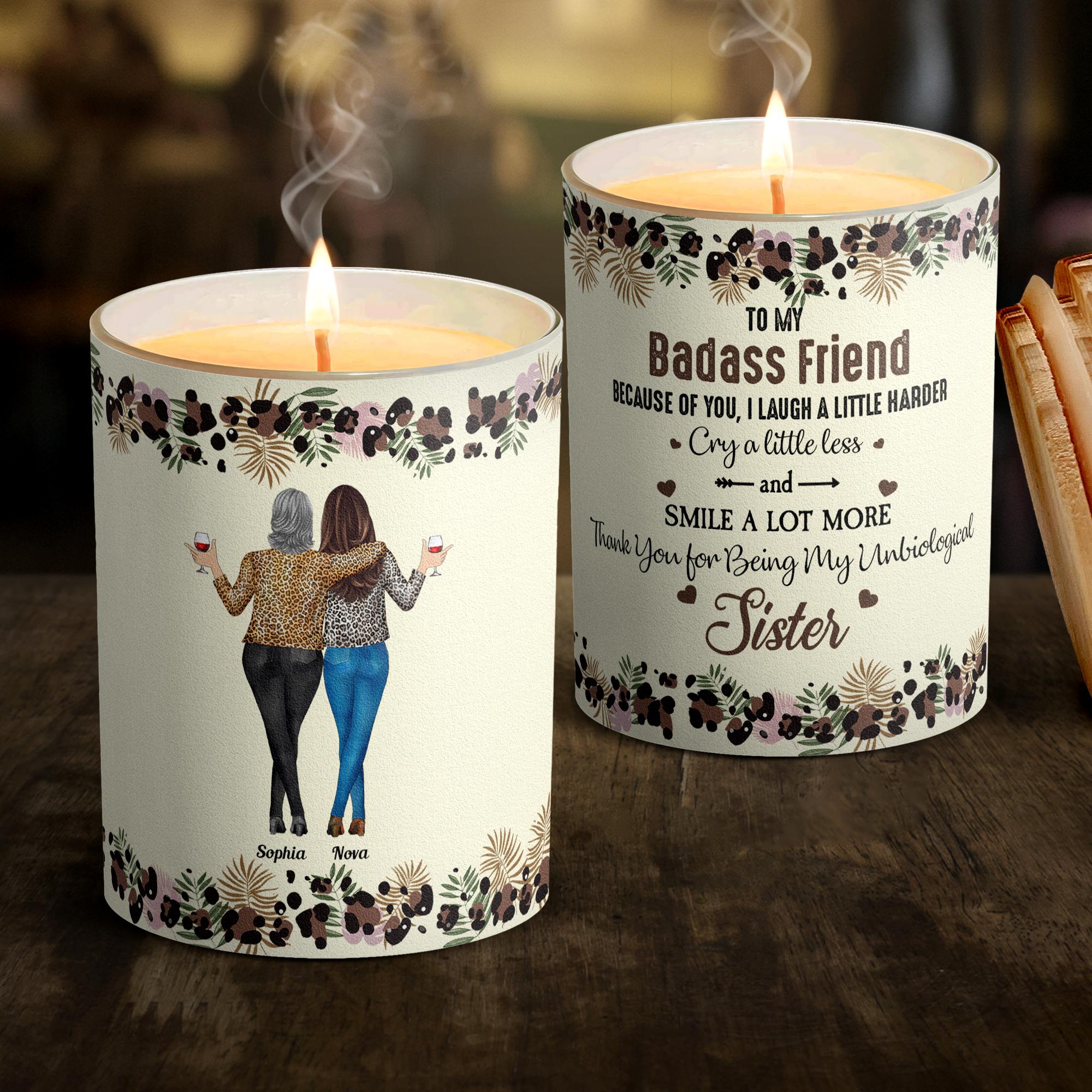 Because Of You I Laugh A Little Harder Friendship - Personalized Candle