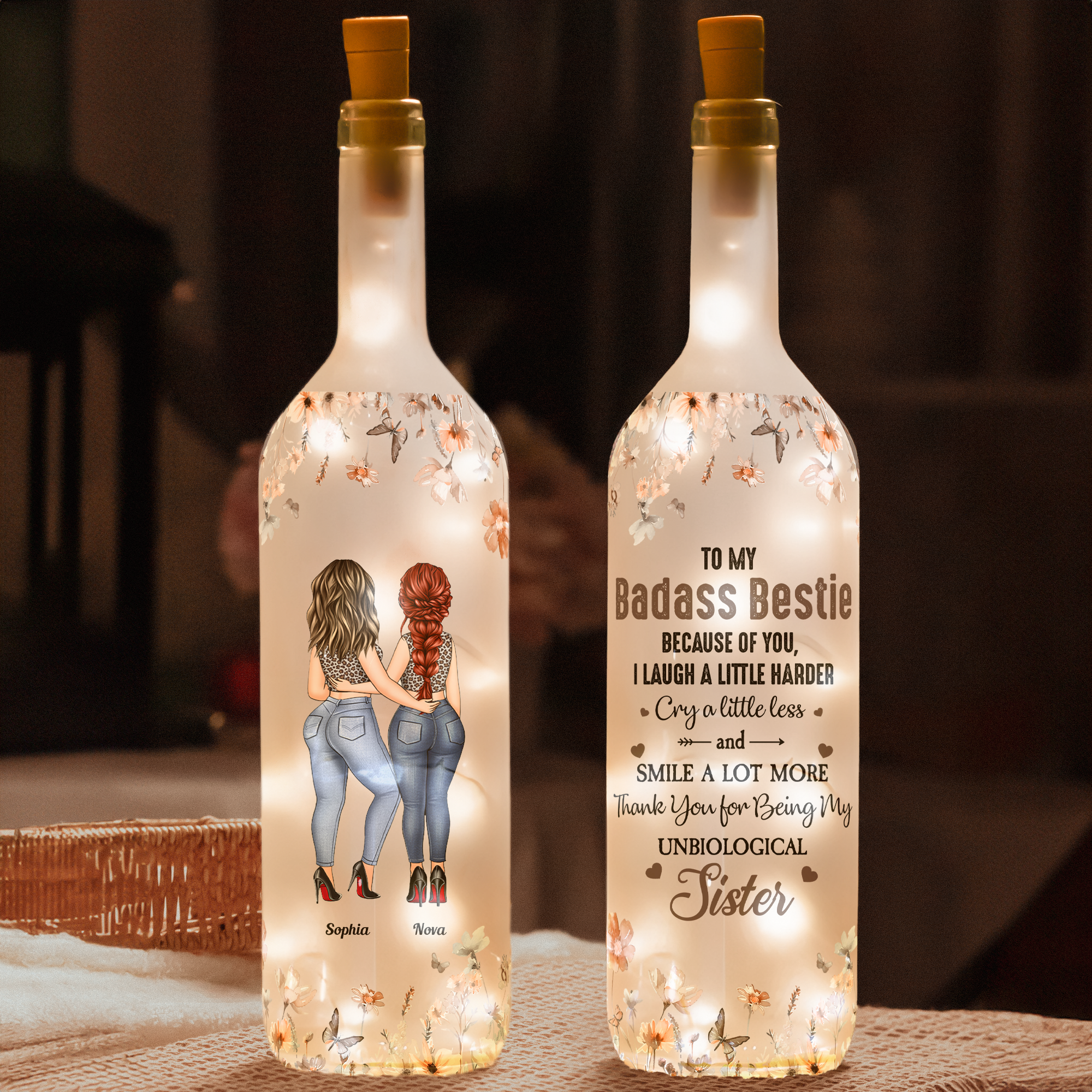 Because Of You, I Laugh A Little Harder Bestie - Personalized Bottle Lamp