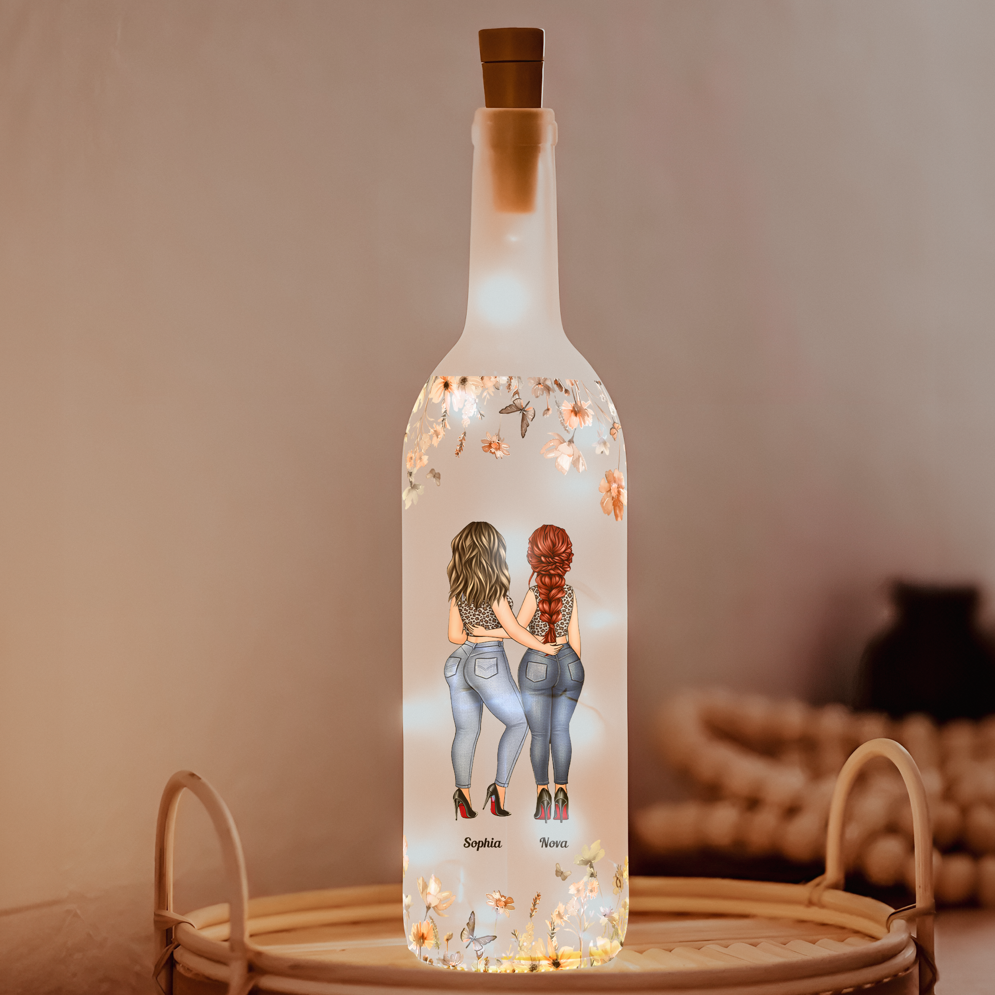 Because Of You, I Laugh A Little Harder Bestie - Personalized Bottle Lamp