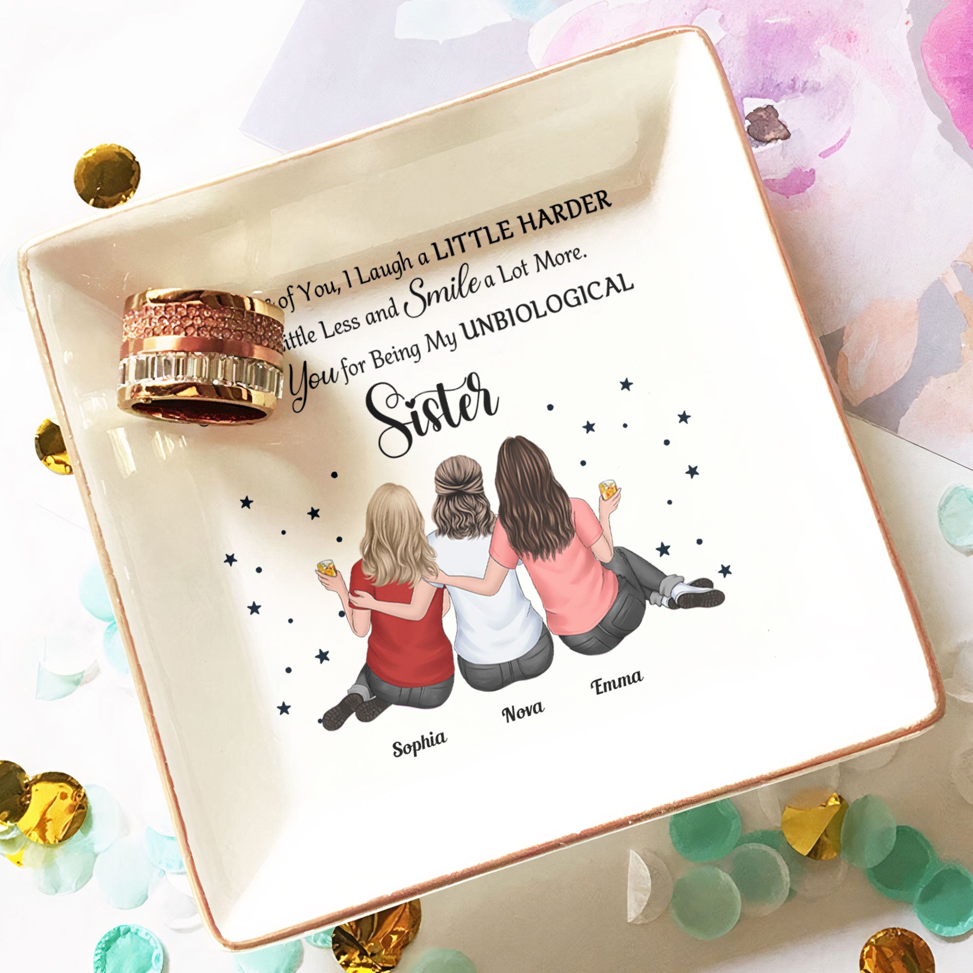 Because Of You, I Laugh A Little Harder Friendship - Personalized Jewelry Dish