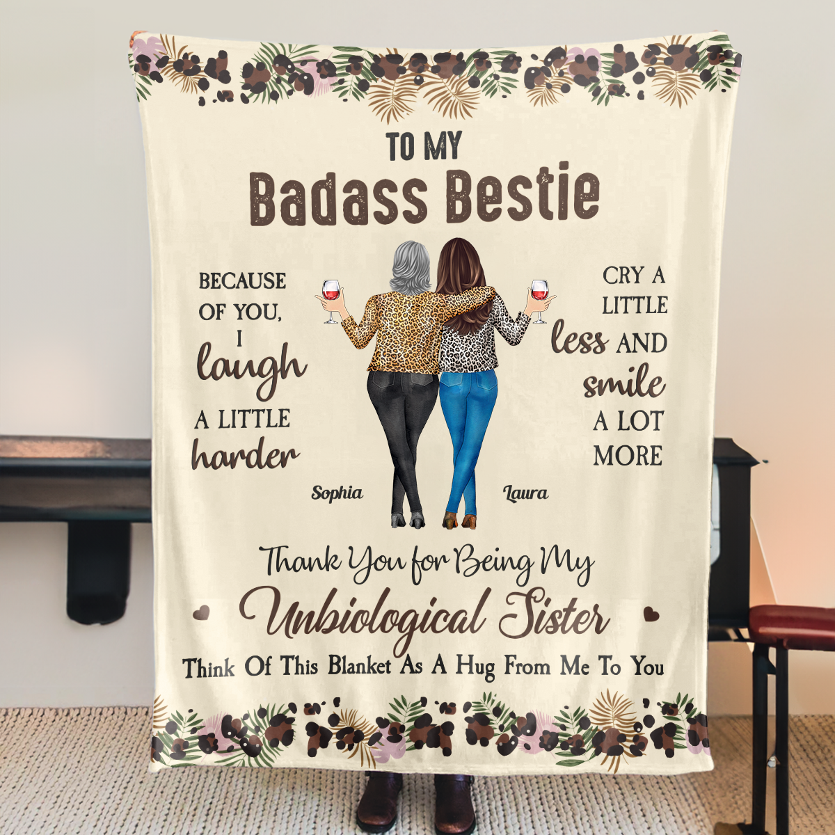 Because Of You, I Laugh A Little Harder - Personalized Blanket