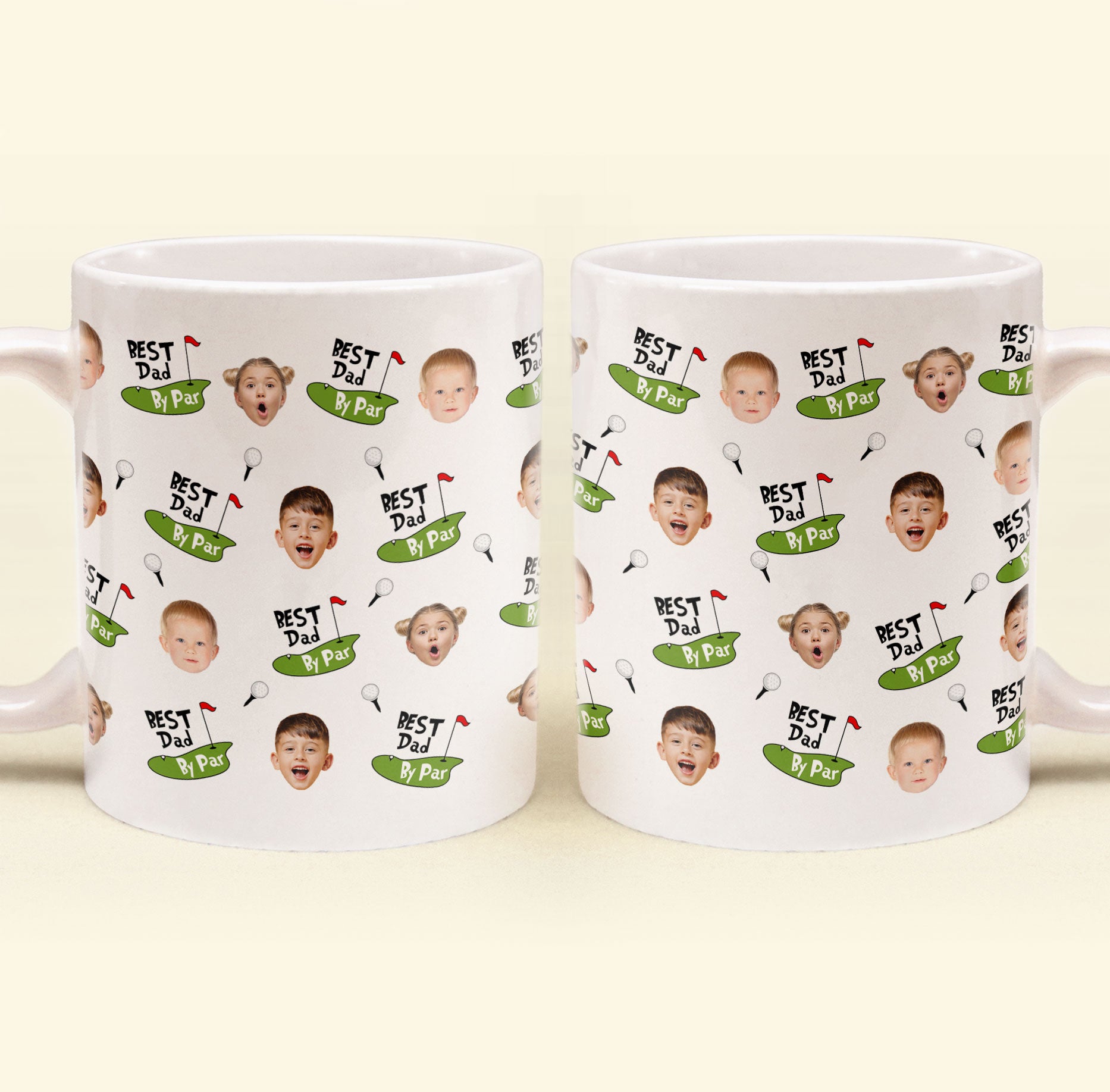 Best Dad By Par Funny Mug Golf Dad Custom Kid Face - Personalized Mug