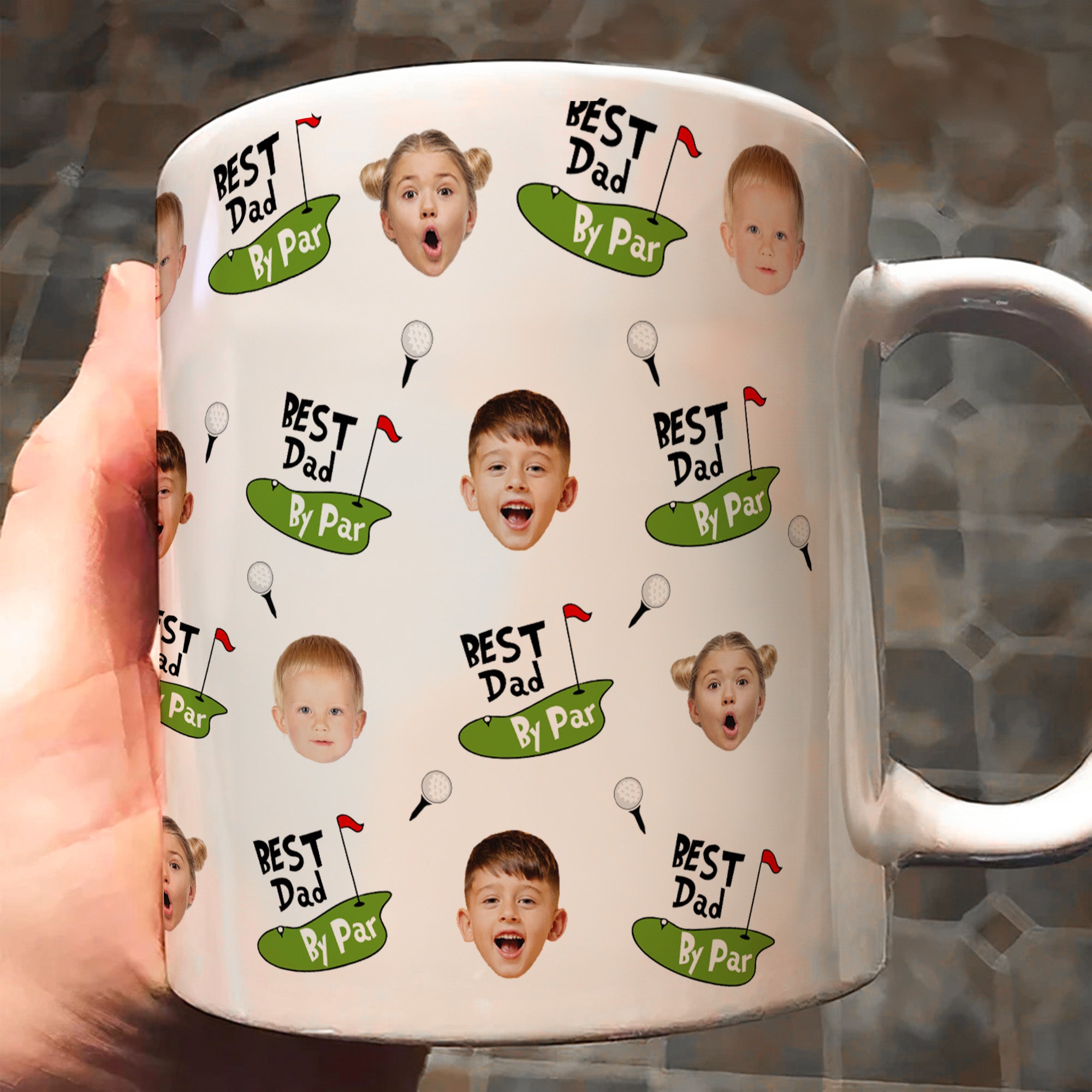 Best Dad By Par Funny Mug Golf Dad Custom Kid Face - Personalized Mug