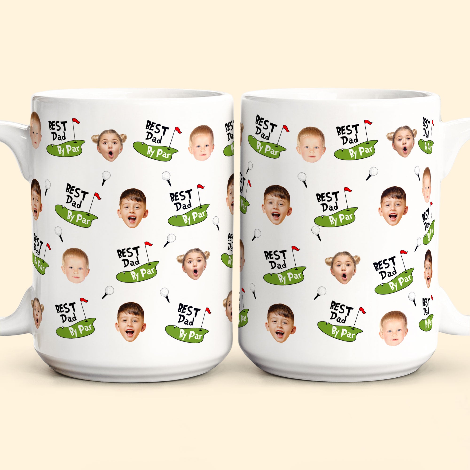 Best Dad By Par Funny Mug Golf Dad Custom Kid Face - Personalized Mug