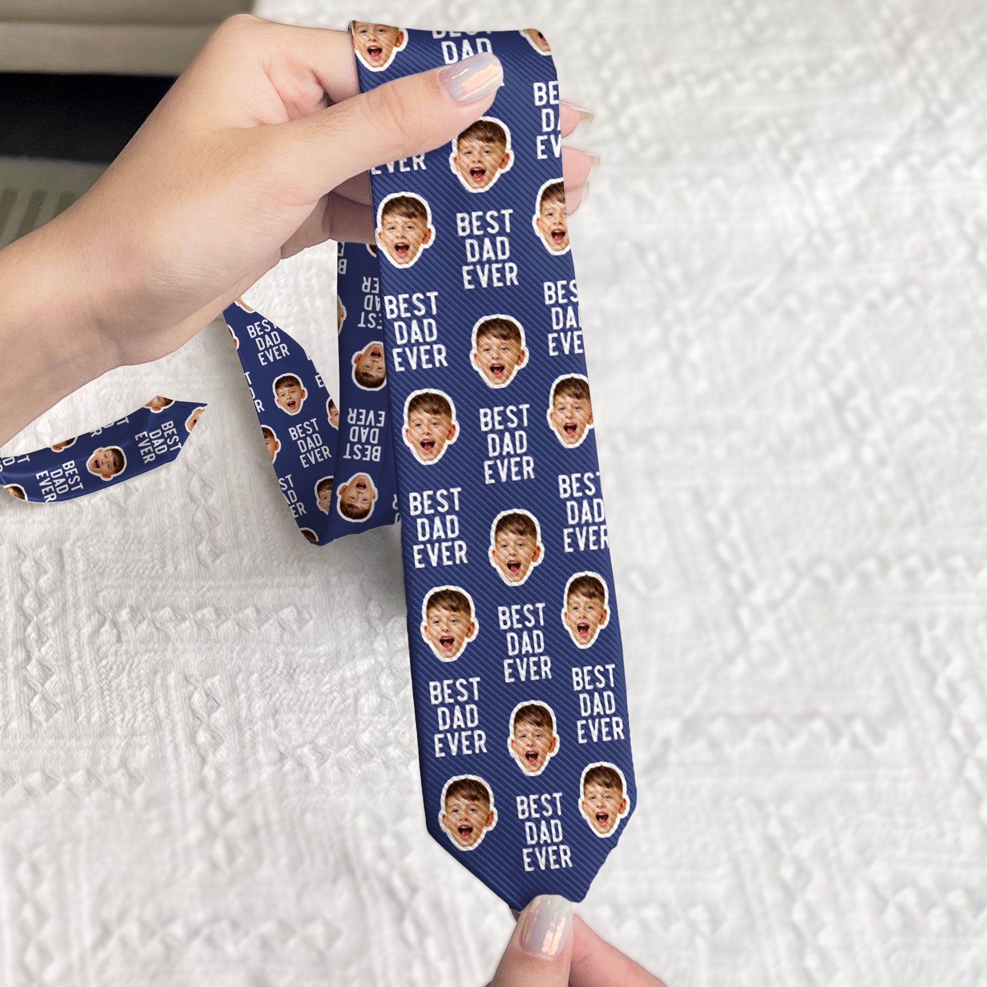 Best Dad Ever Custom Kid Face Photo - Custom Photo Tie