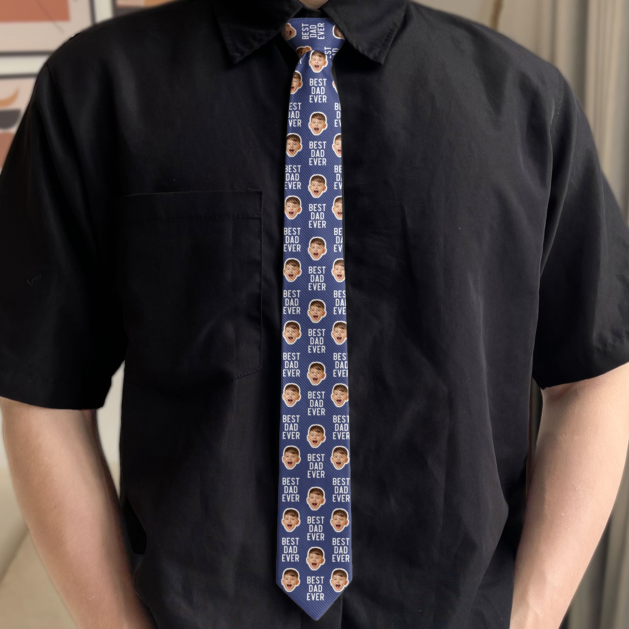 Best Dad Ever Custom Kid Face Photo - Custom Photo Tie