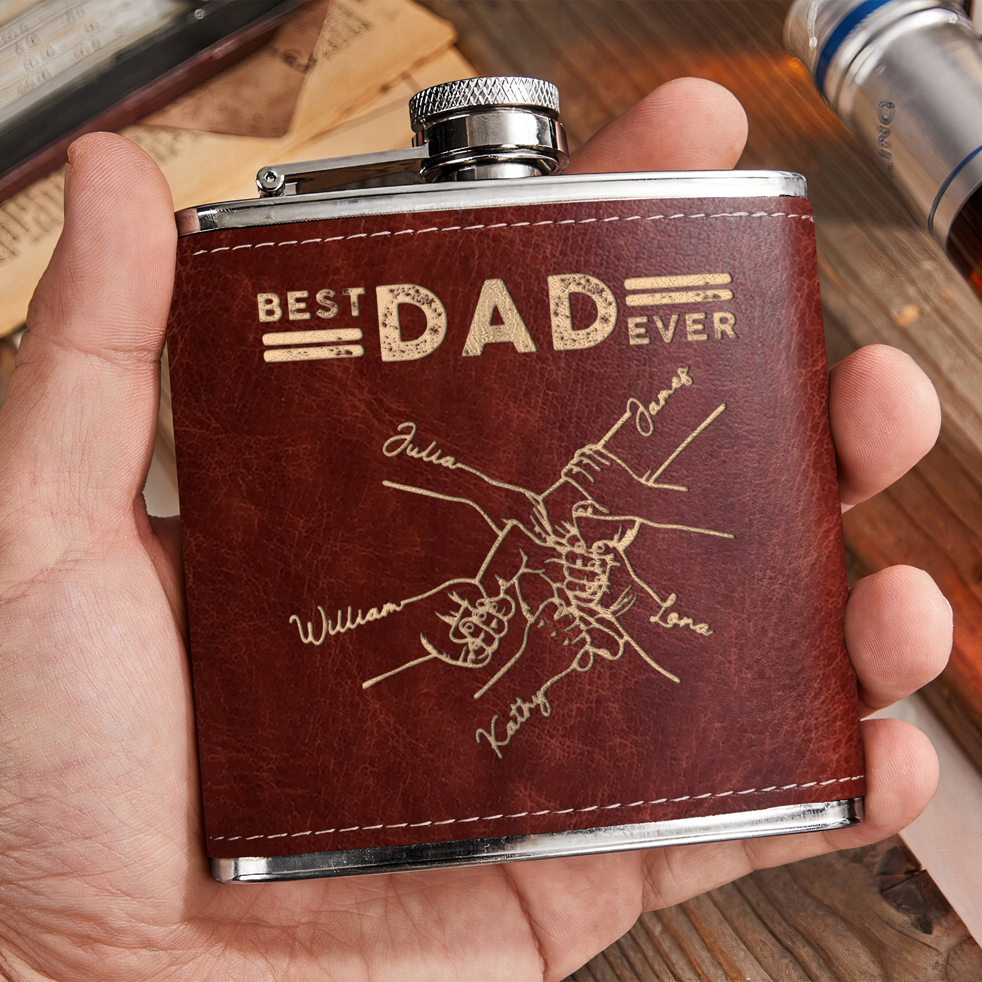 Best Dad Ever Father's Day Gifts - Personalized Leather Flask