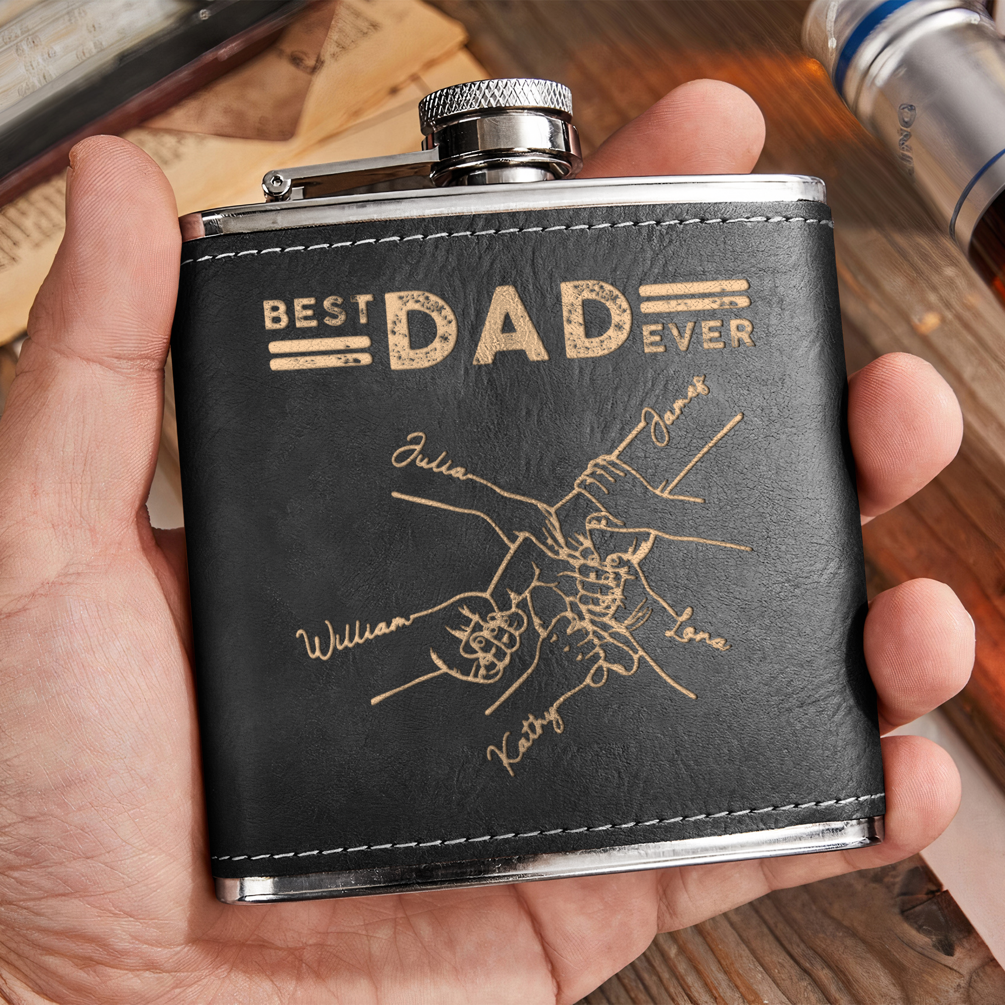 Best Dad Ever Father's Day Gifts - Personalized Leather Flask