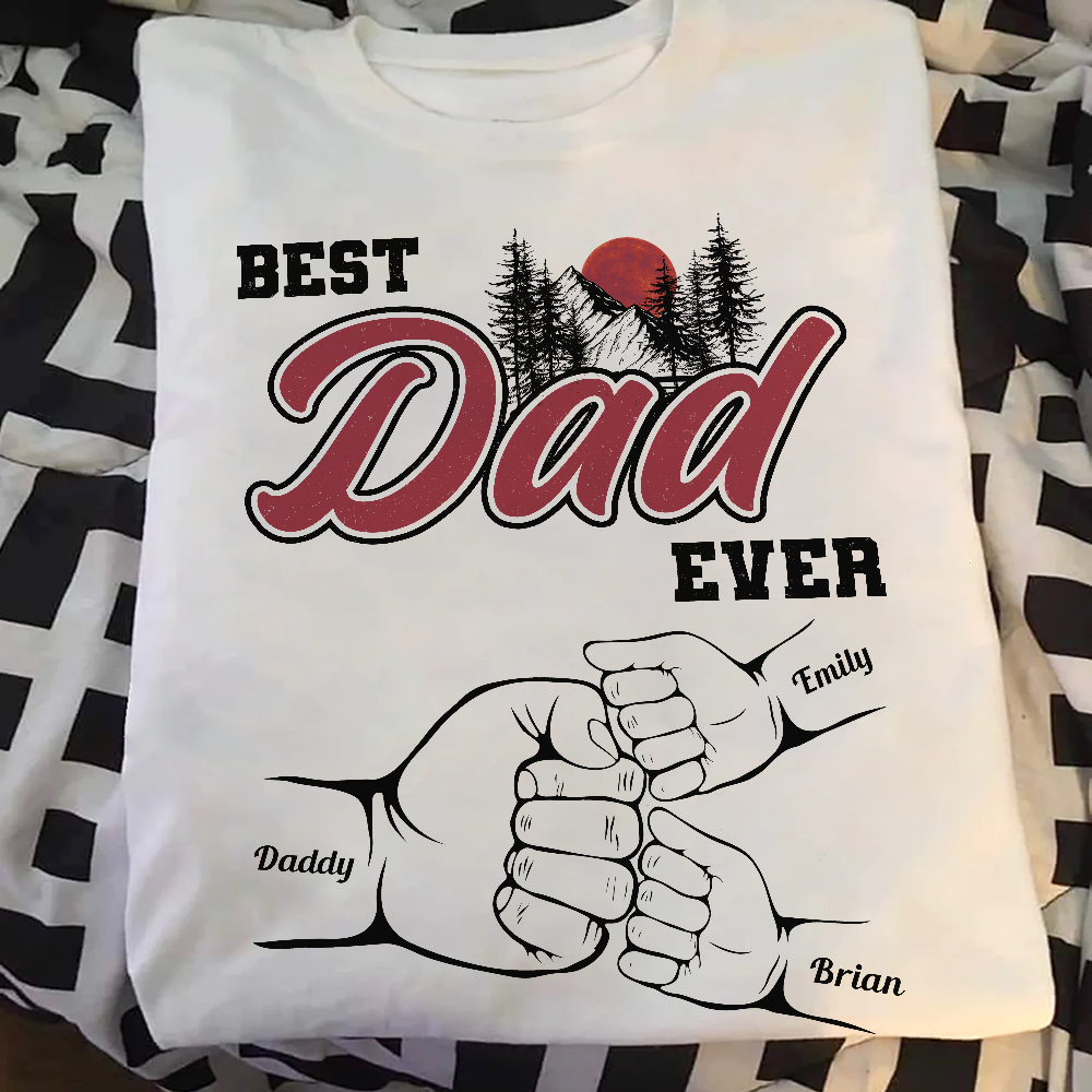 Best Dad Ever Fist Bump Custom Kids' Names - Personalized Shirt