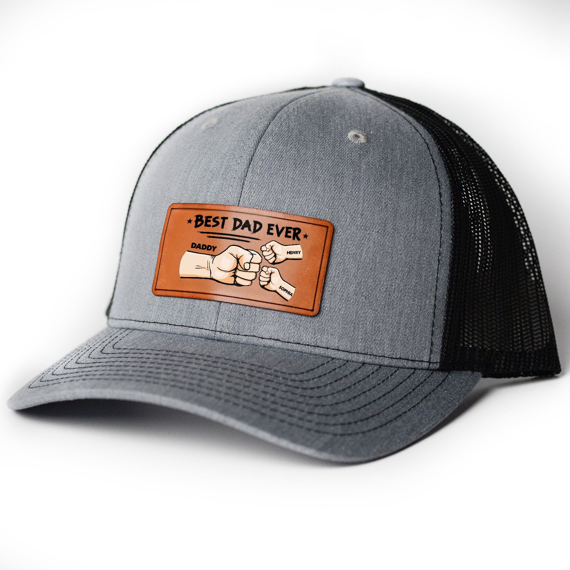 Best Dad Ever - Hands Version - Personalized Leather Patch Hat