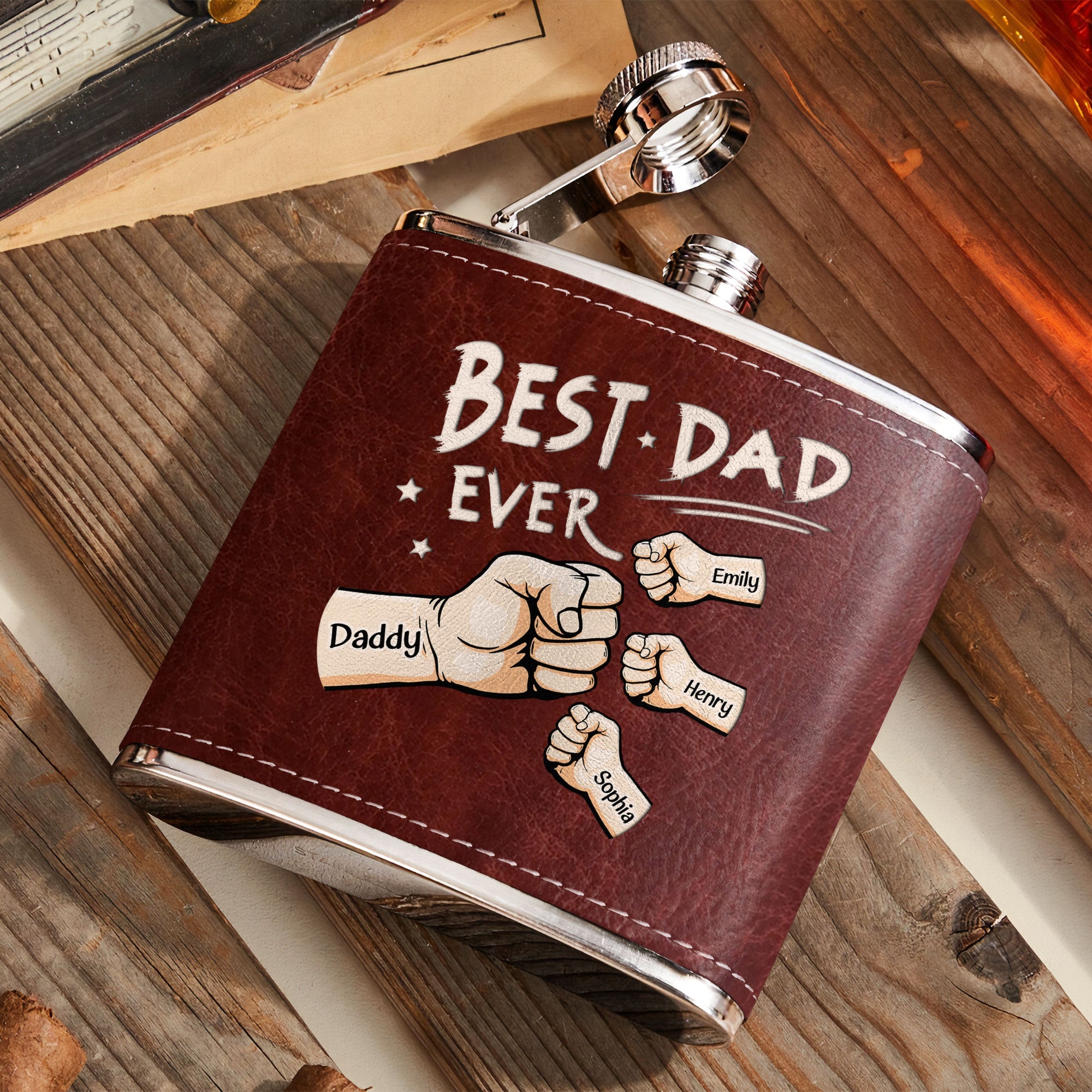 Best Dad Ever - Personalized Leather Flask