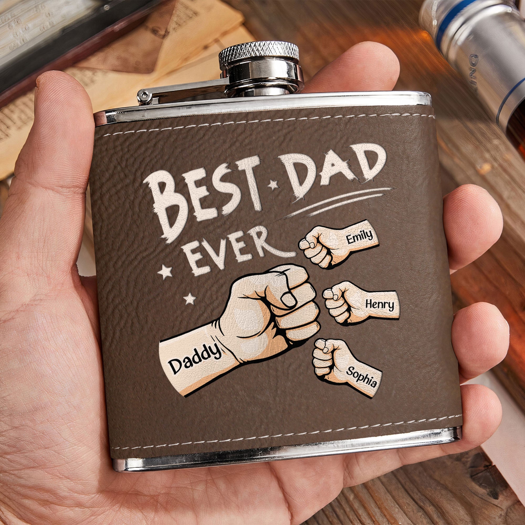 Best Dad Ever - Personalized Leather Flask