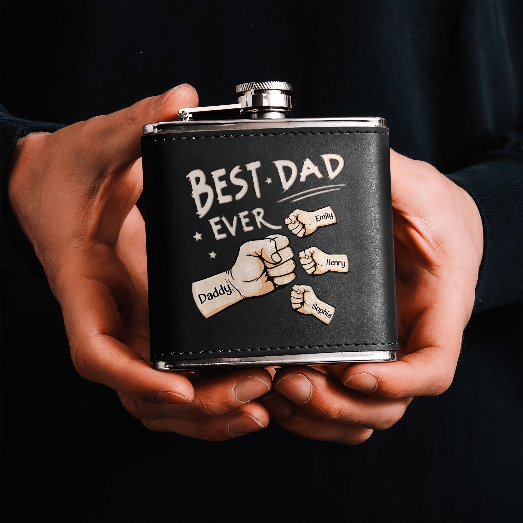 Best Dad Ever - Personalized Leather Flask