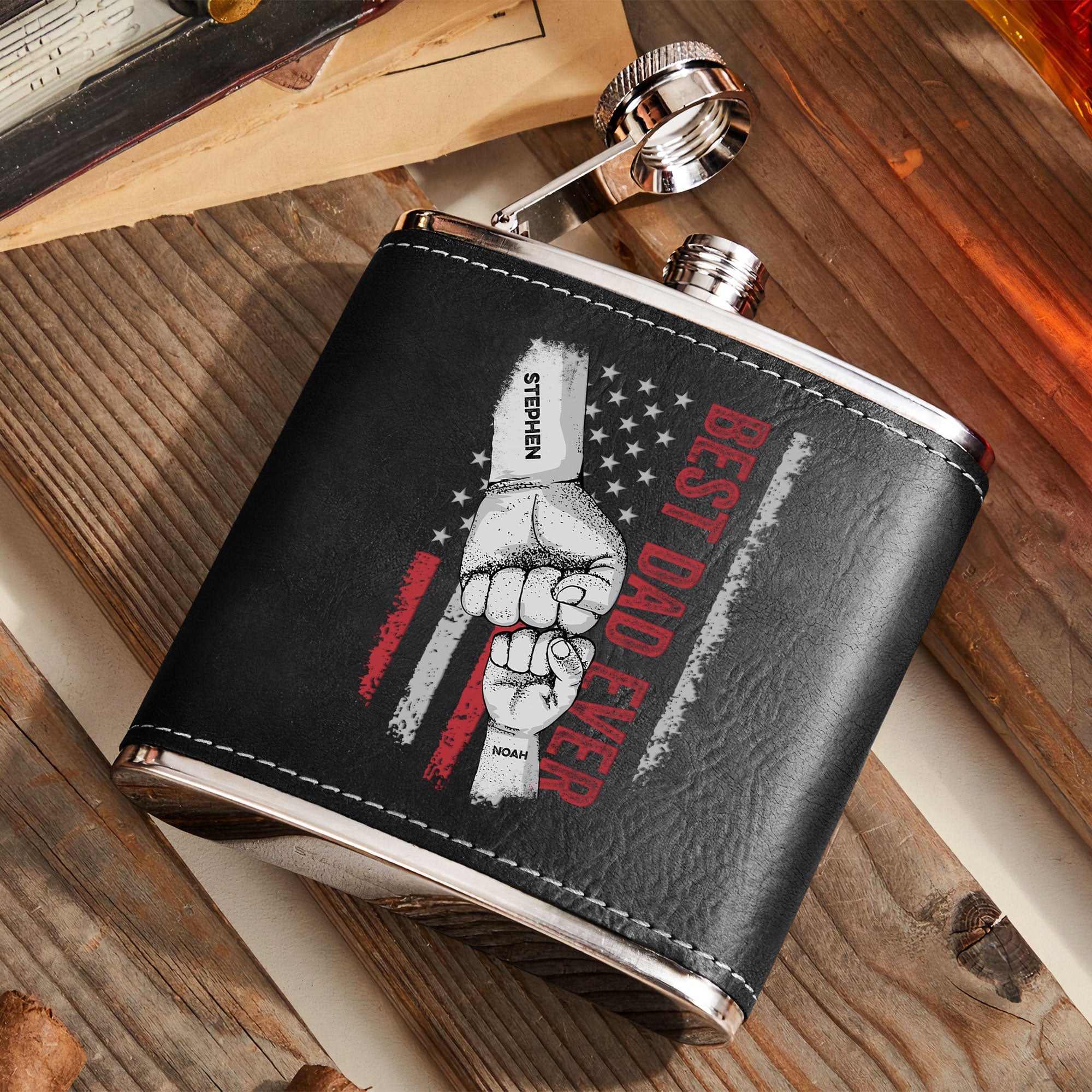 Best Dad Ever - Personalized Leather Flask