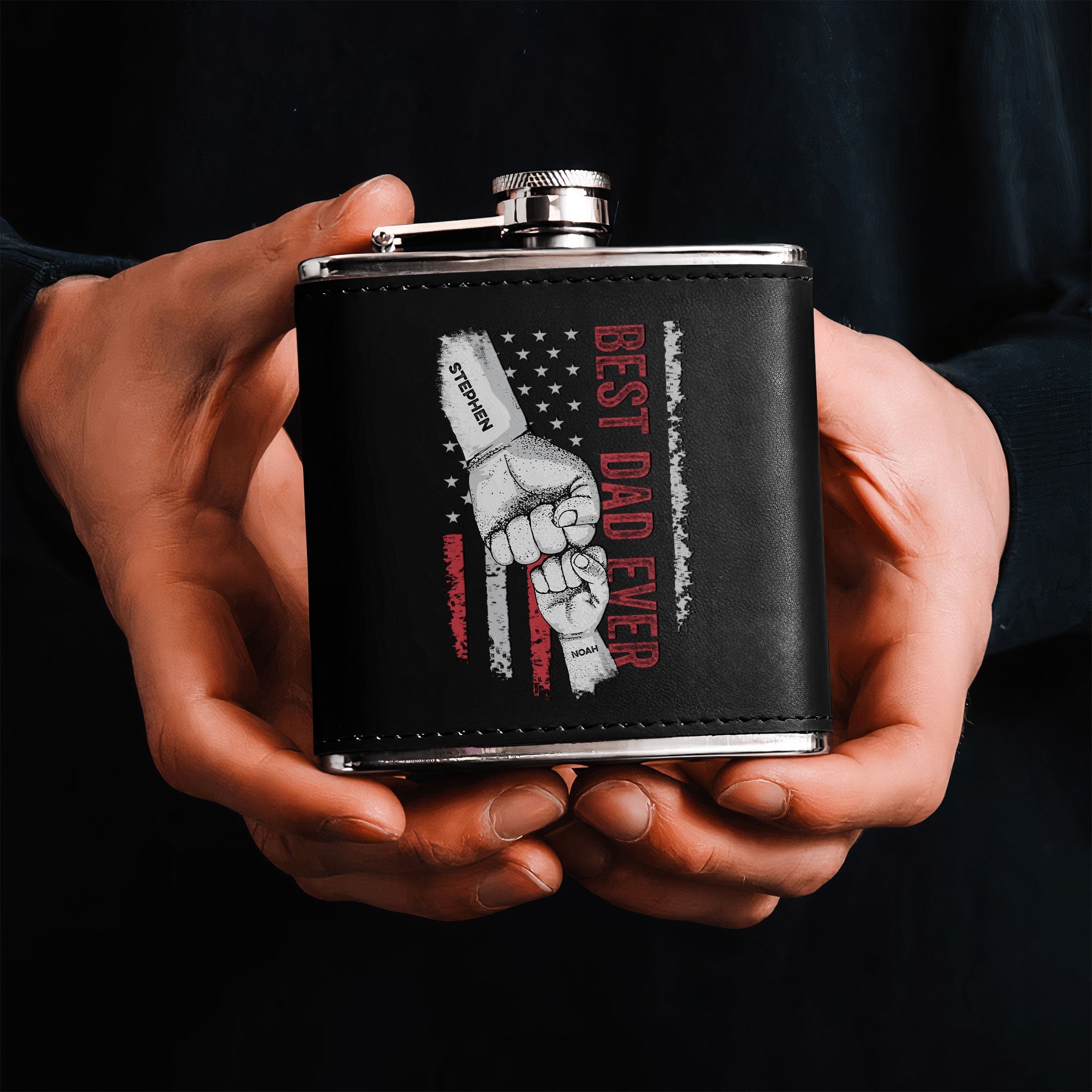 Best Dad Ever - Personalized Leather Flask