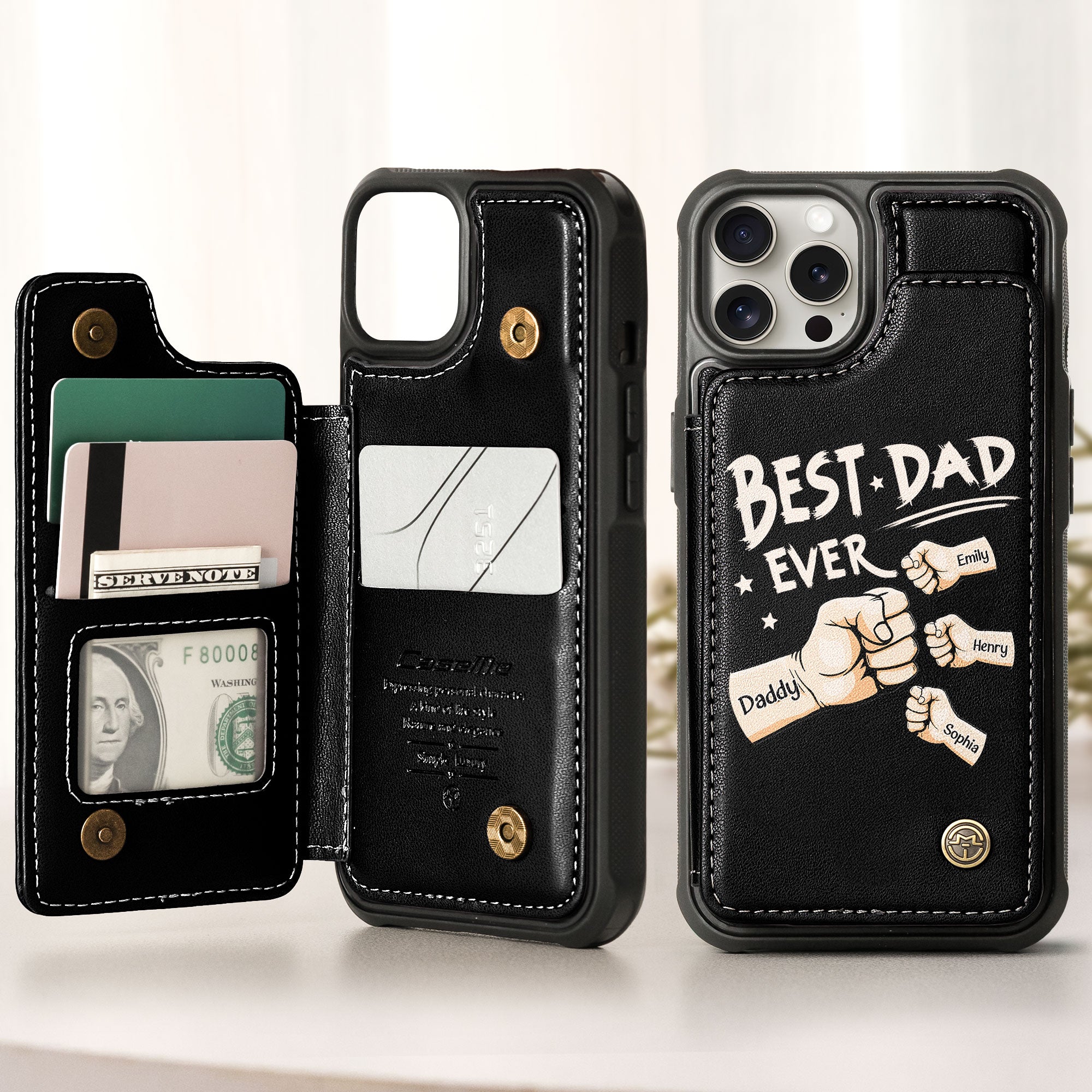 Best Dad Ever - Personalized Leather Flip Wallet Phone Case