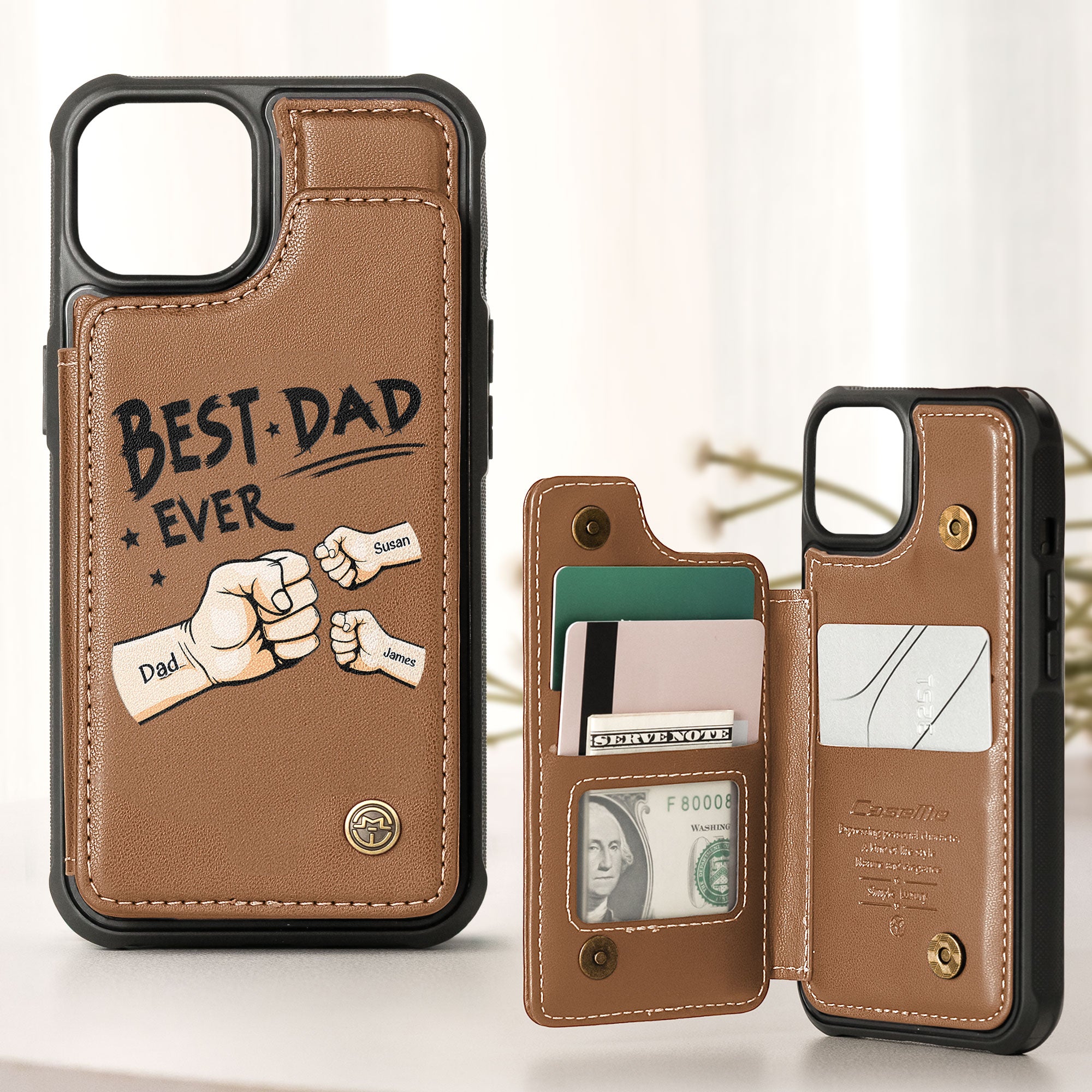 Best Dad Ever - Personalized Leather Flip Wallet Phone Case