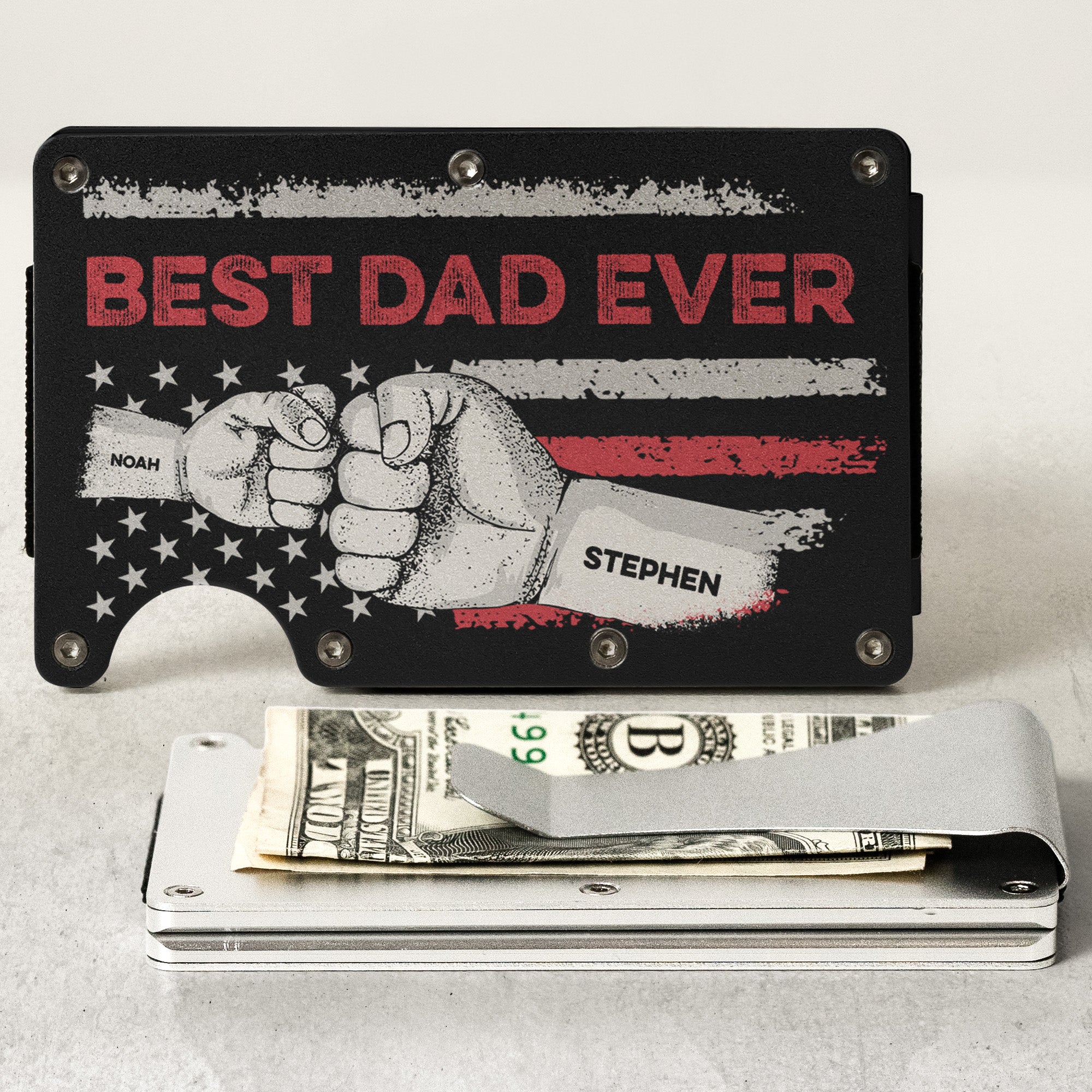 Best Dad Ever Retro Style - Personalized Metal Card Holder