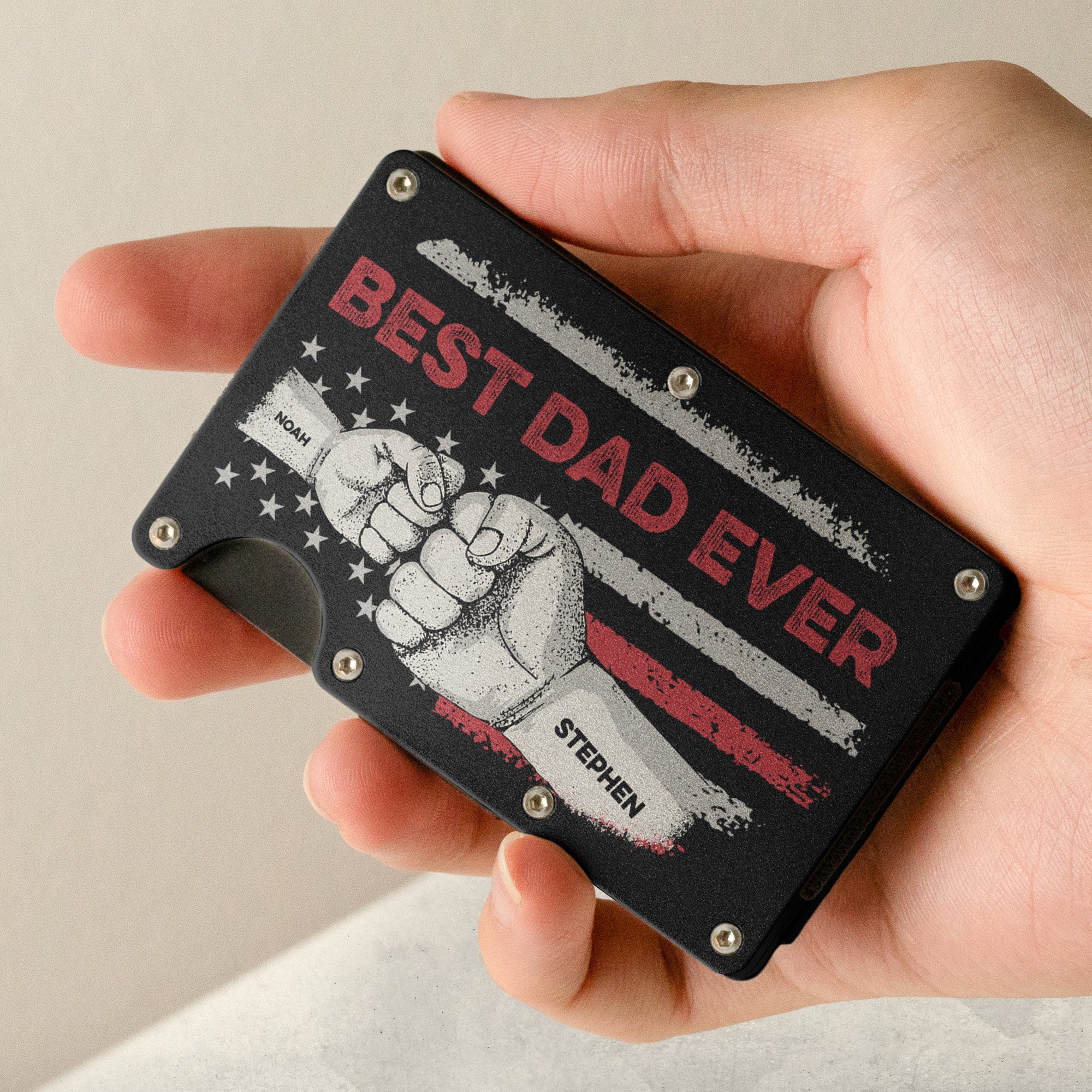 Best Dad Ever Retro Style - Personalized Metal Card Holder