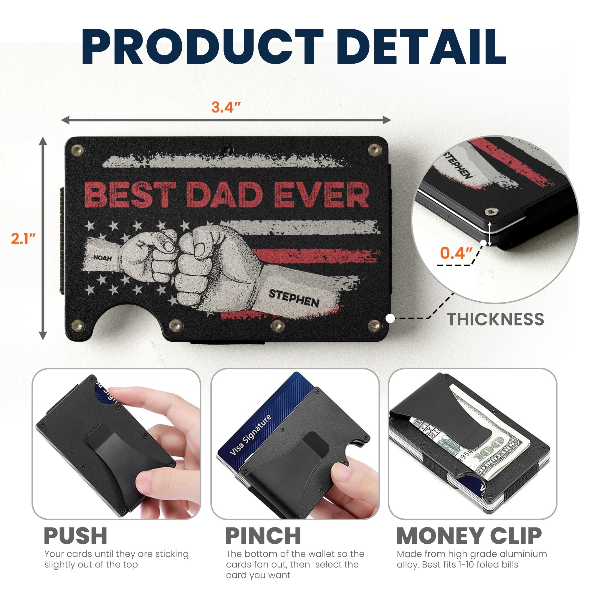 Best Dad Ever Retro Style - Personalized Metal Card Holder