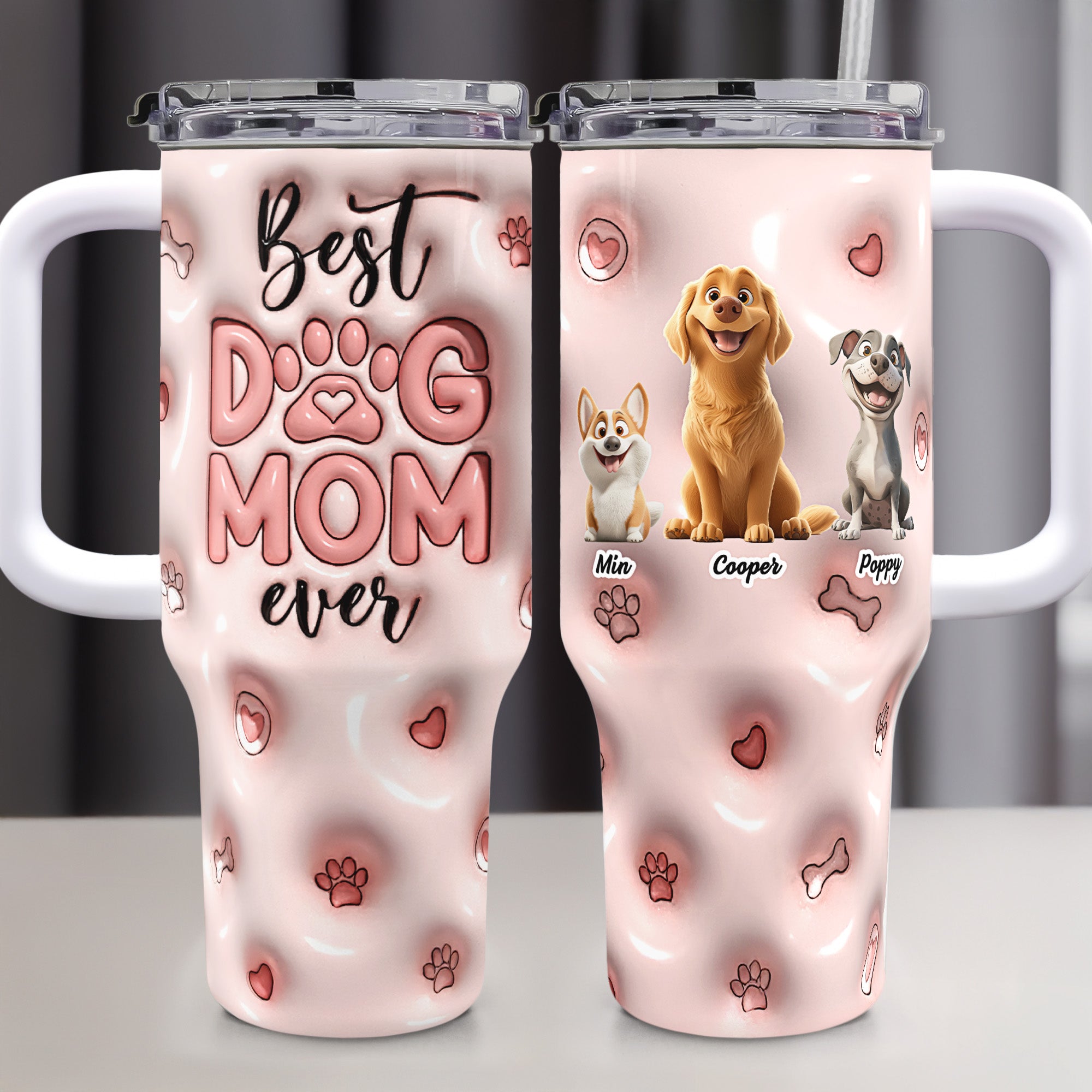 Best Dog Mom Ever Inflated Print - Personalized 40oz Tumbler With Straw