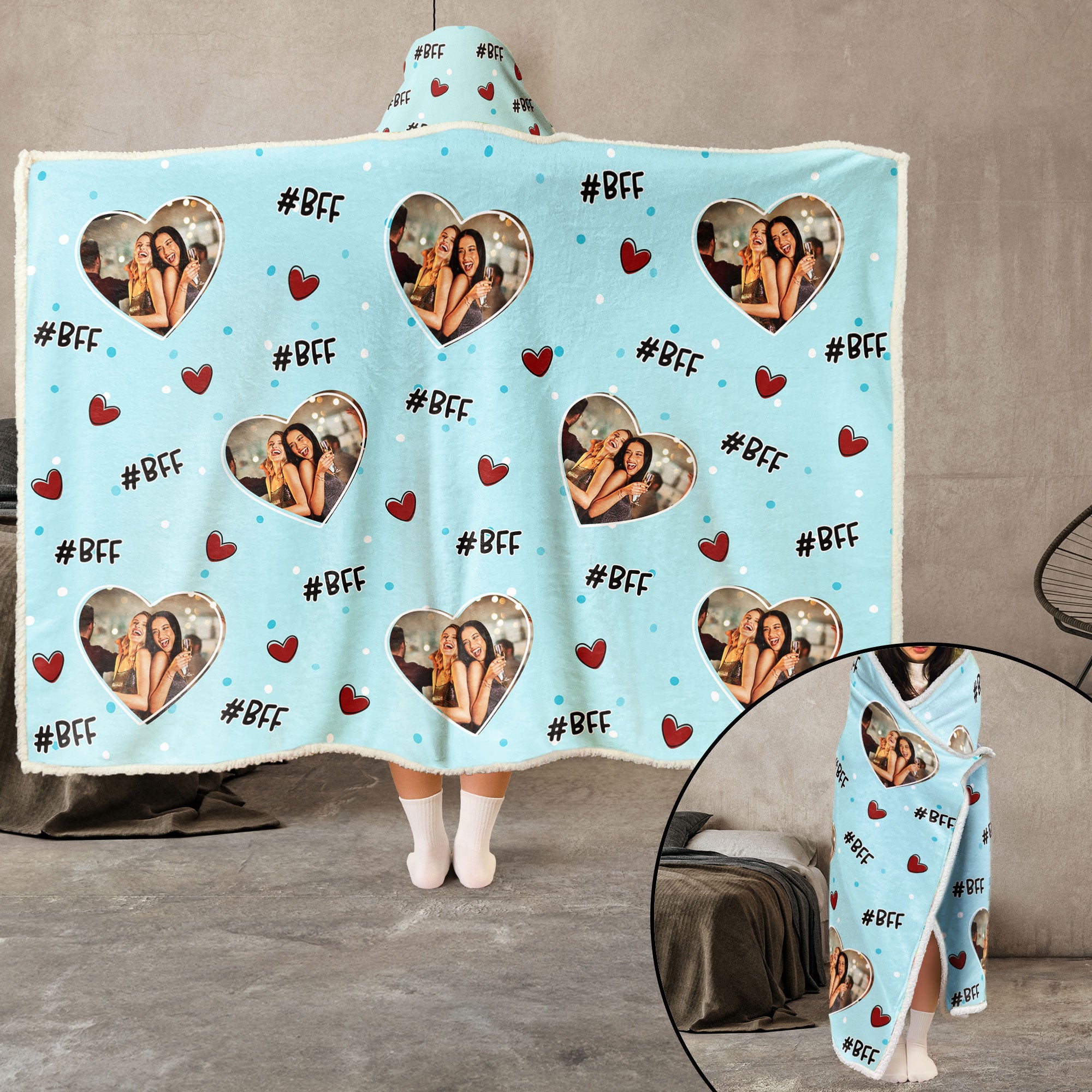 Best Friends Gift Custom Photo - Personalized Photo Wearable Blanket Hoodie