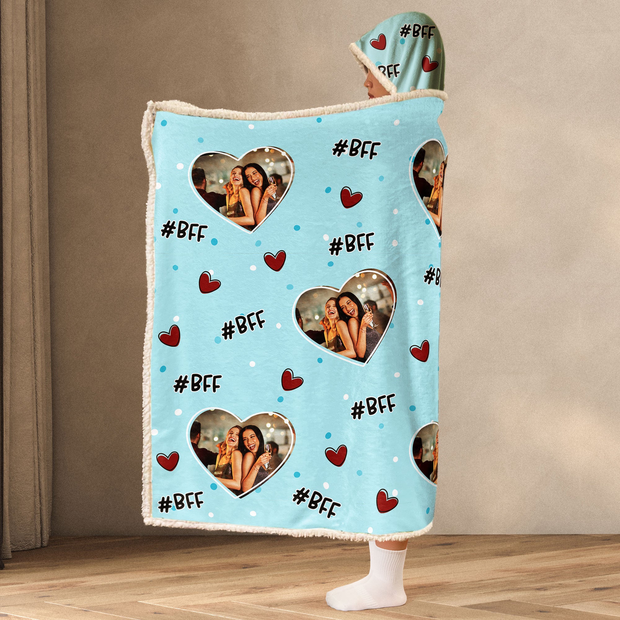 Best Friends Gift Custom Photo - Personalized Photo Wearable Blanket Hoodie