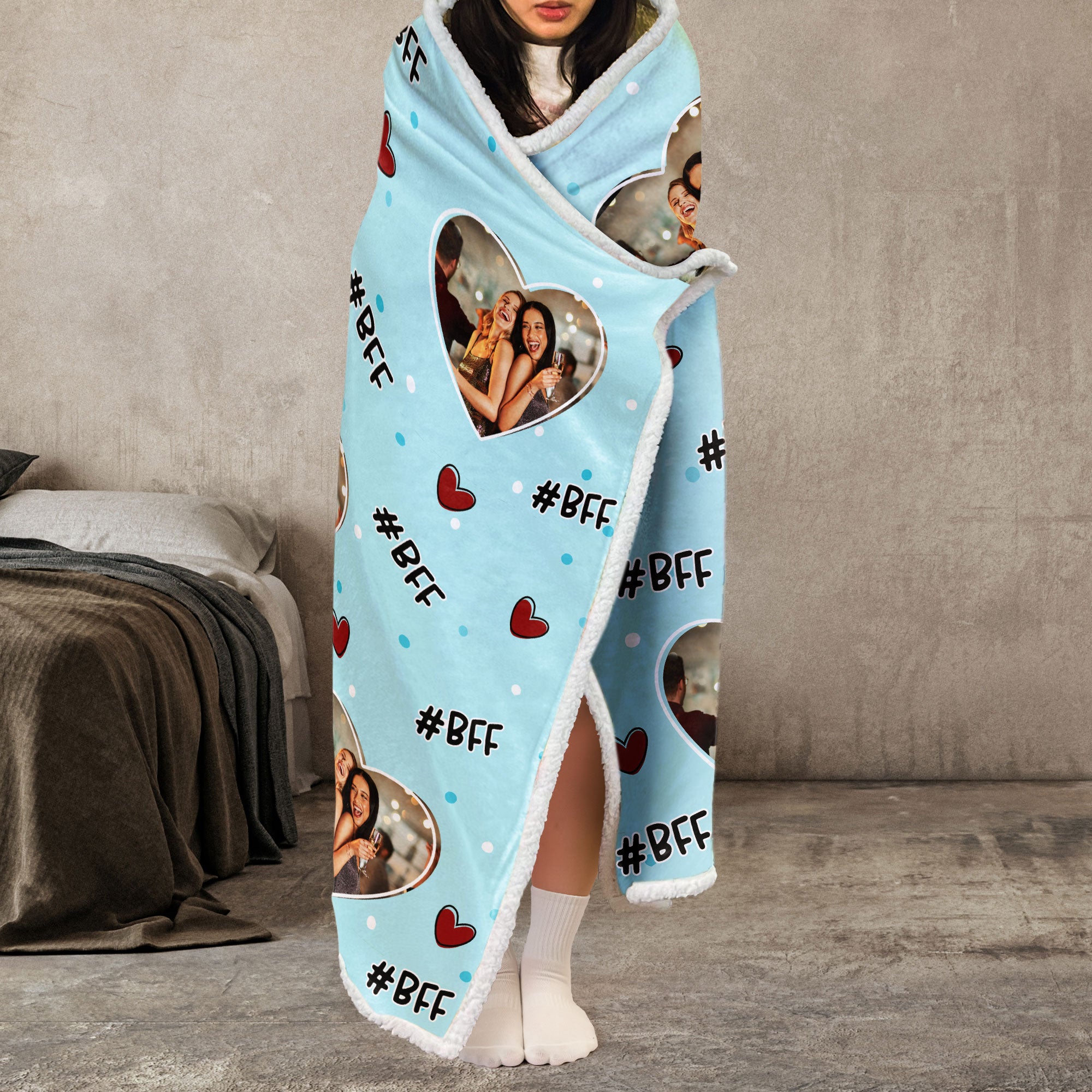 Best Friends Gift Custom Photo - Personalized Photo Wearable Blanket Hoodie