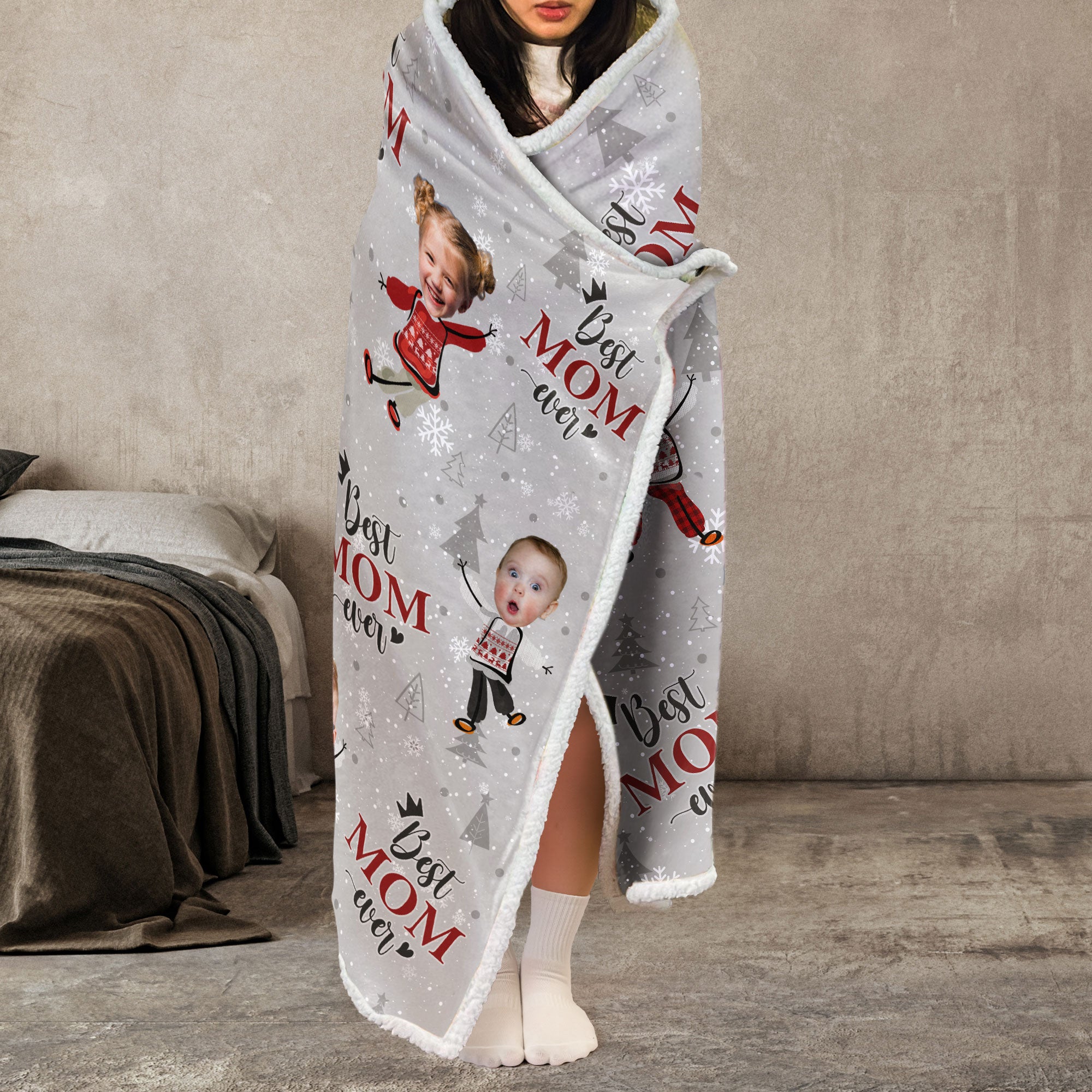 Best Mom Ever Christmas Gift - Personalized Photo Wearable Blanket Hoodie