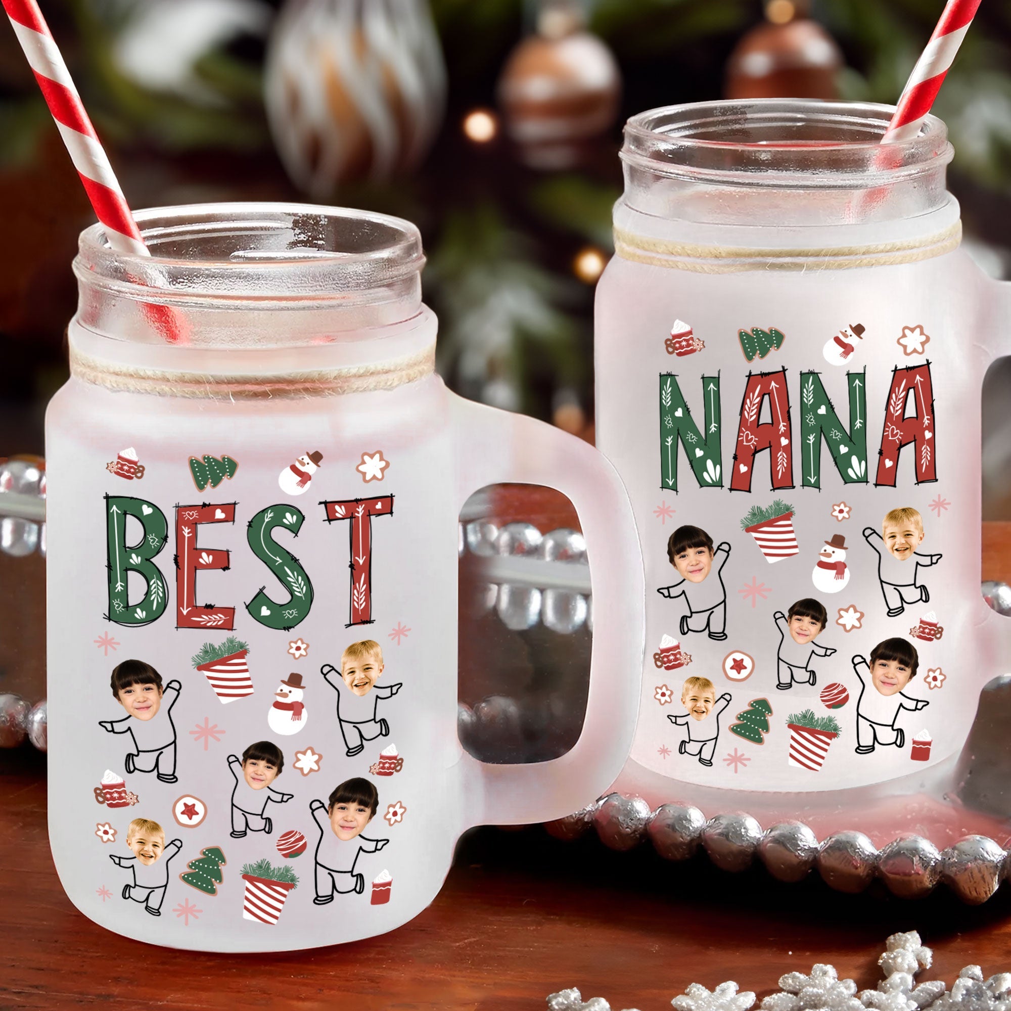 Best Nana - Personalized Photo Mason Jars Cups With Straw