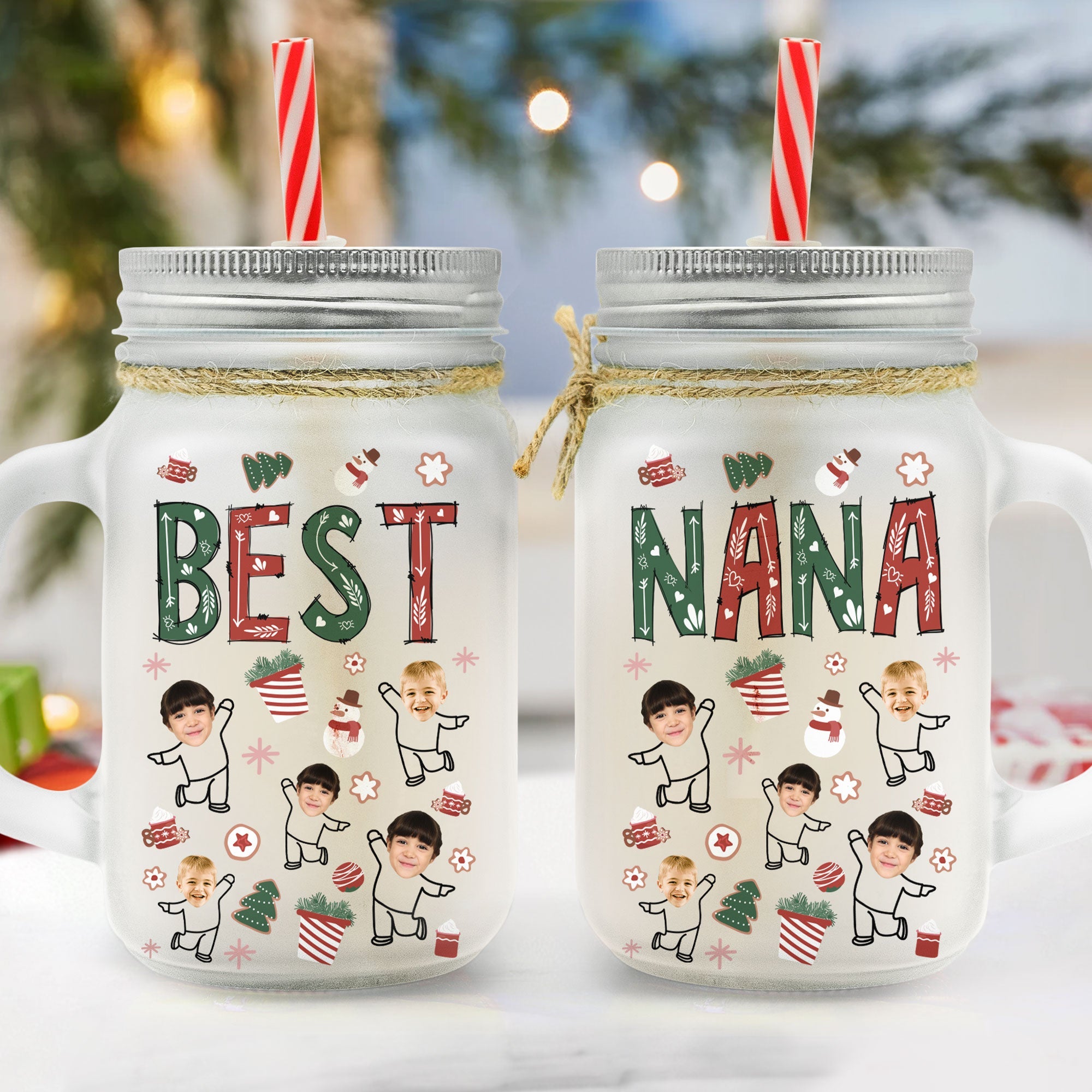 Best Nana - Personalized Photo Mason Jars Cups With Straw