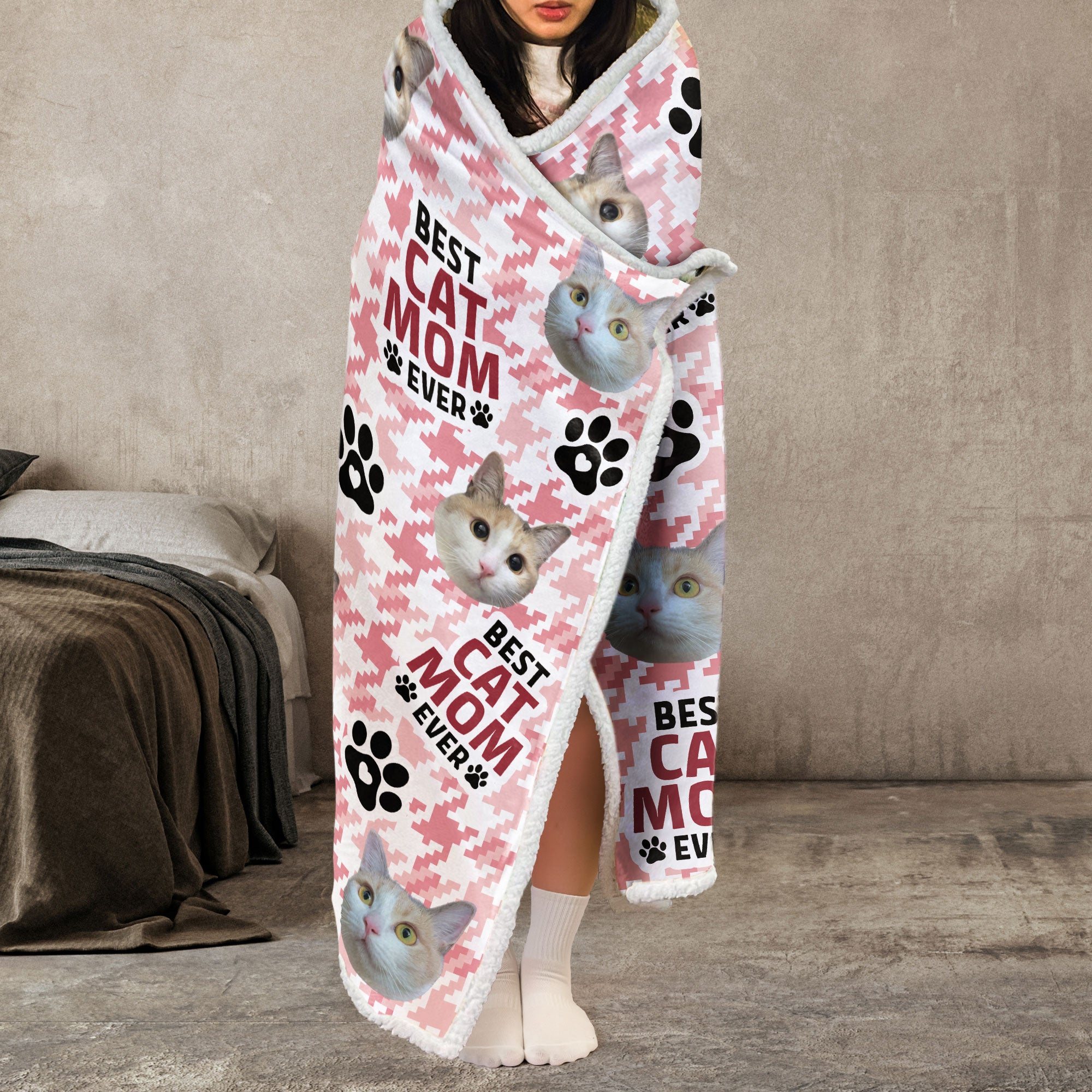 Best Pet Mom Ever - Personalized Photo Wearable Blanket Hoodie