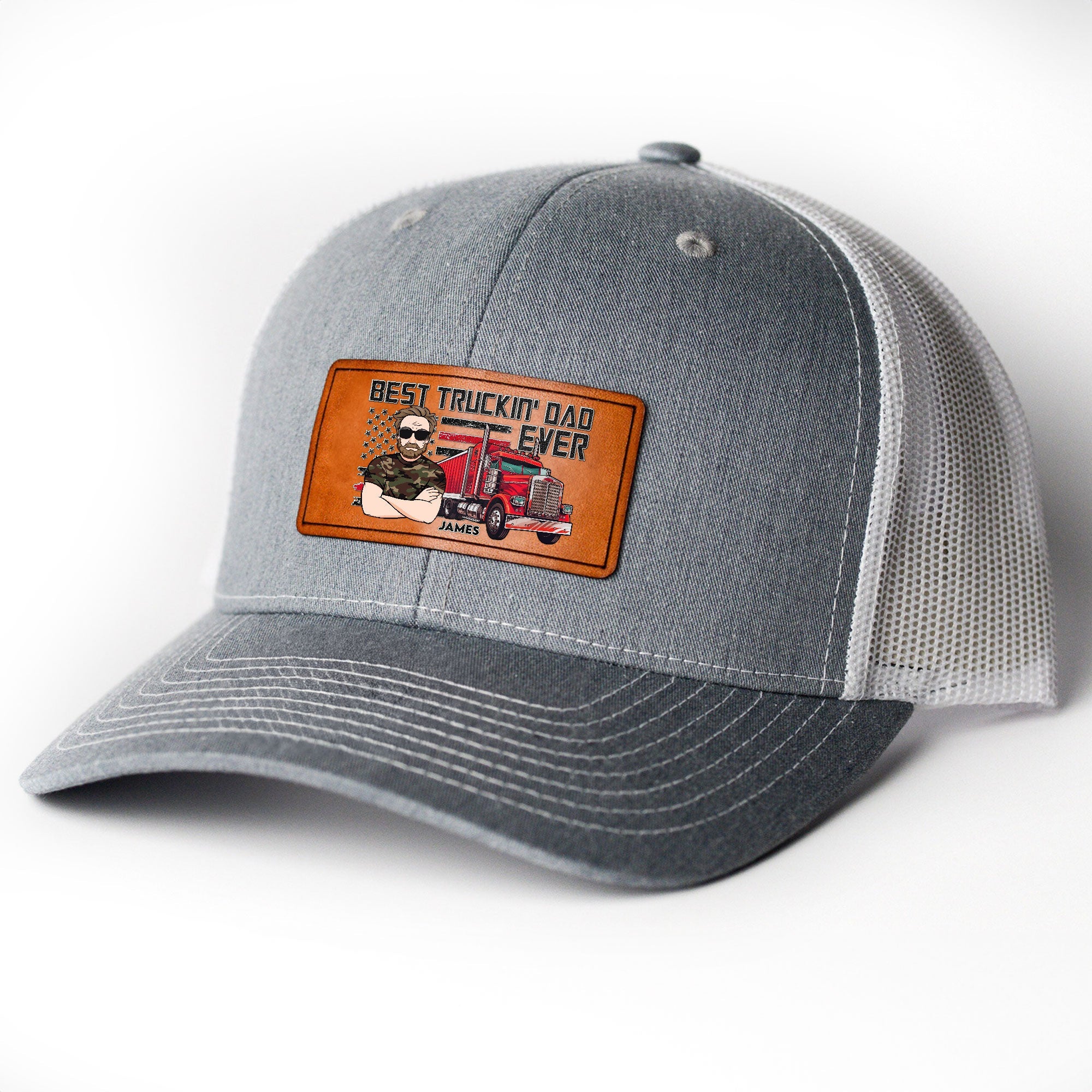 Best Truckin' Dad - Personalized Leather Patch Hat