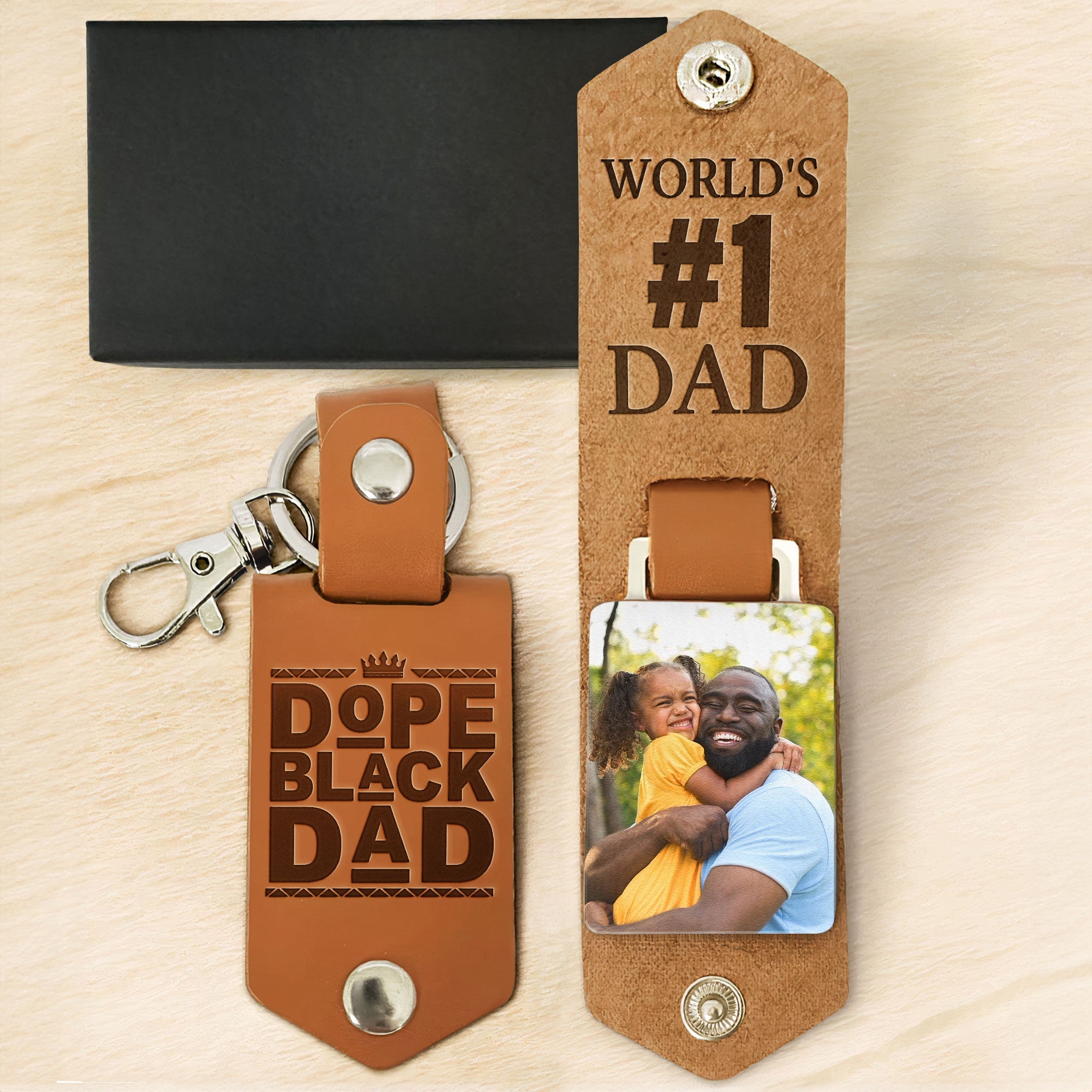 Best #1 Dad - Personalized Leather Photo Keychain