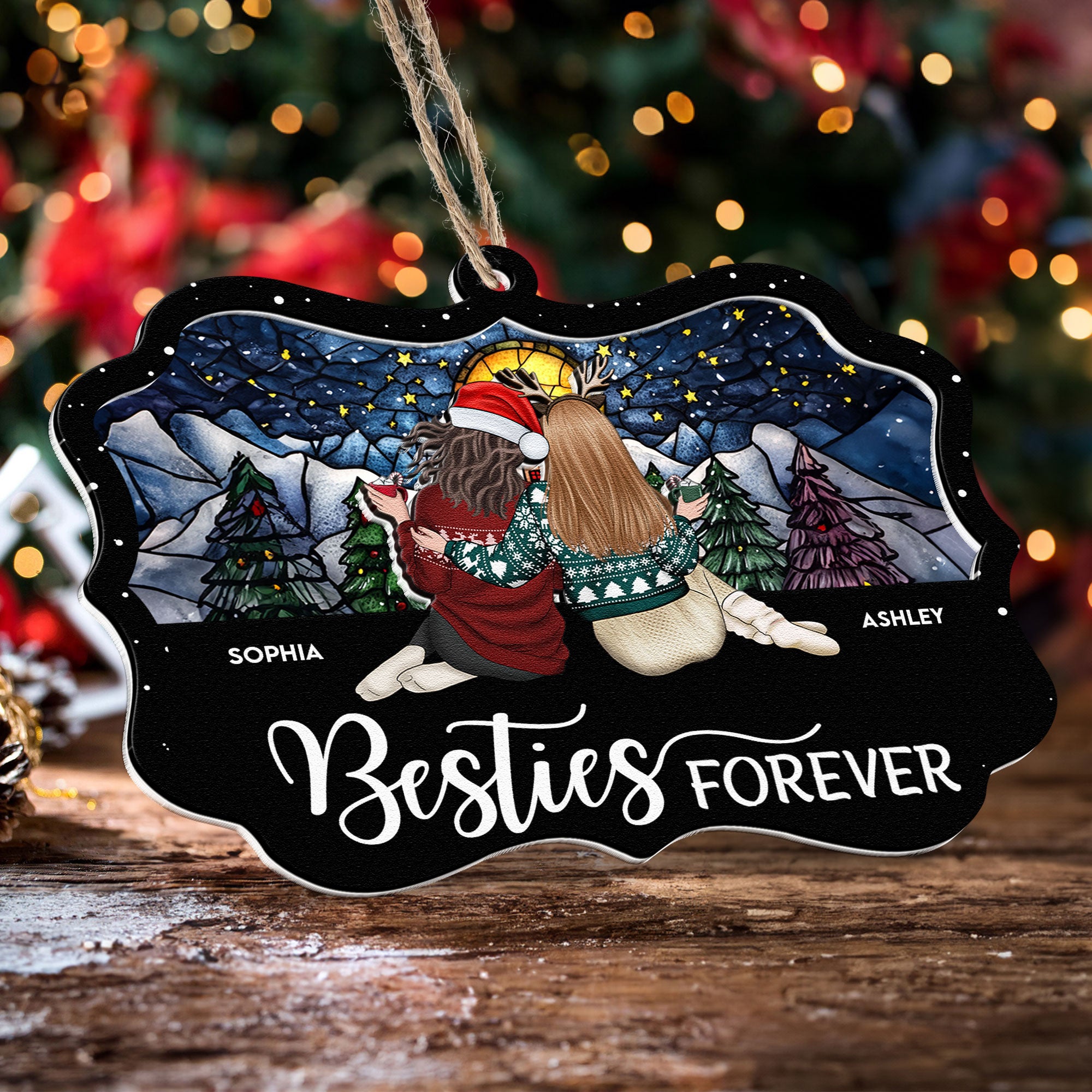 Bestie Christmas Time - Personalized Wood And Acrylic Ornament